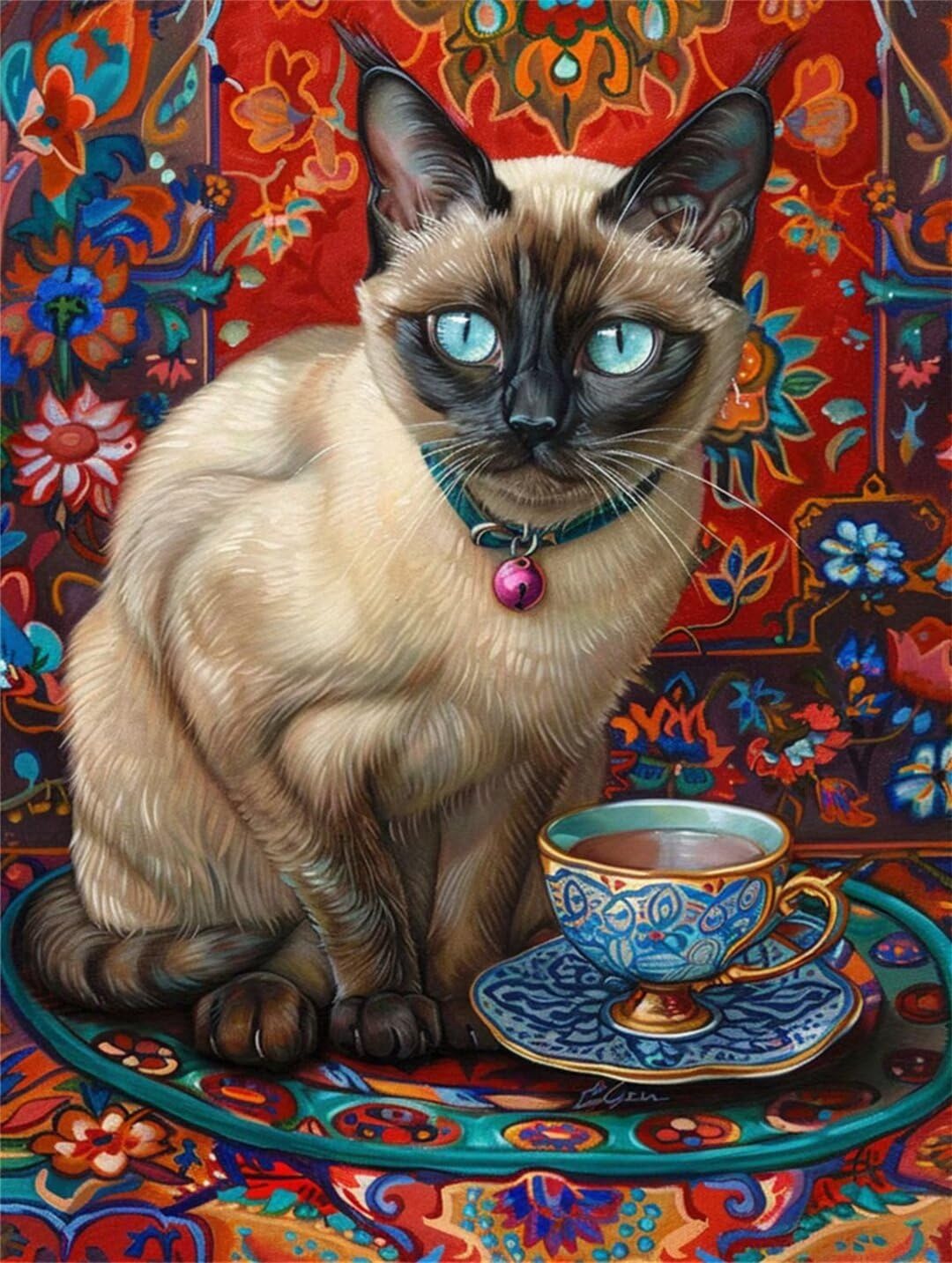Paint by Numbers for Adults Siamese Cat Canvas Oil Painting Kit for Kids,Bohemia Paint by Numbers for Beginners DIY Craft Art Painting,Acrylic Pigment 3of set Paintbrushes,Room Decor 45x60cm LY-18596