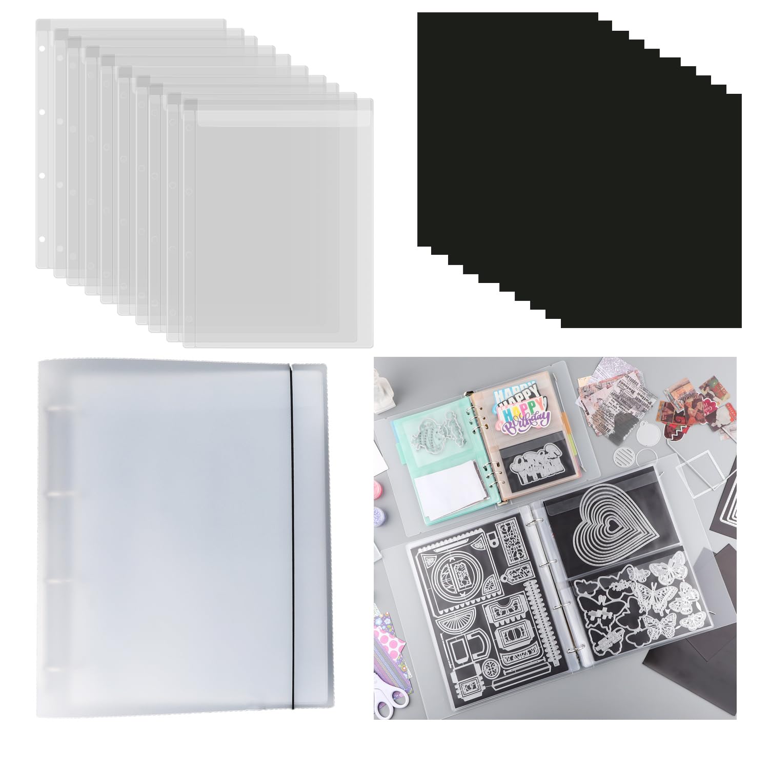 Classeur Organisateur A4 Classeur A4 Transparent 20 Pages OTCRAFT - 50 Pochettes 10 Feuilles Magnétiques, Organisation Tampons Classeur Transparent 4 Anneaux 20 Pages