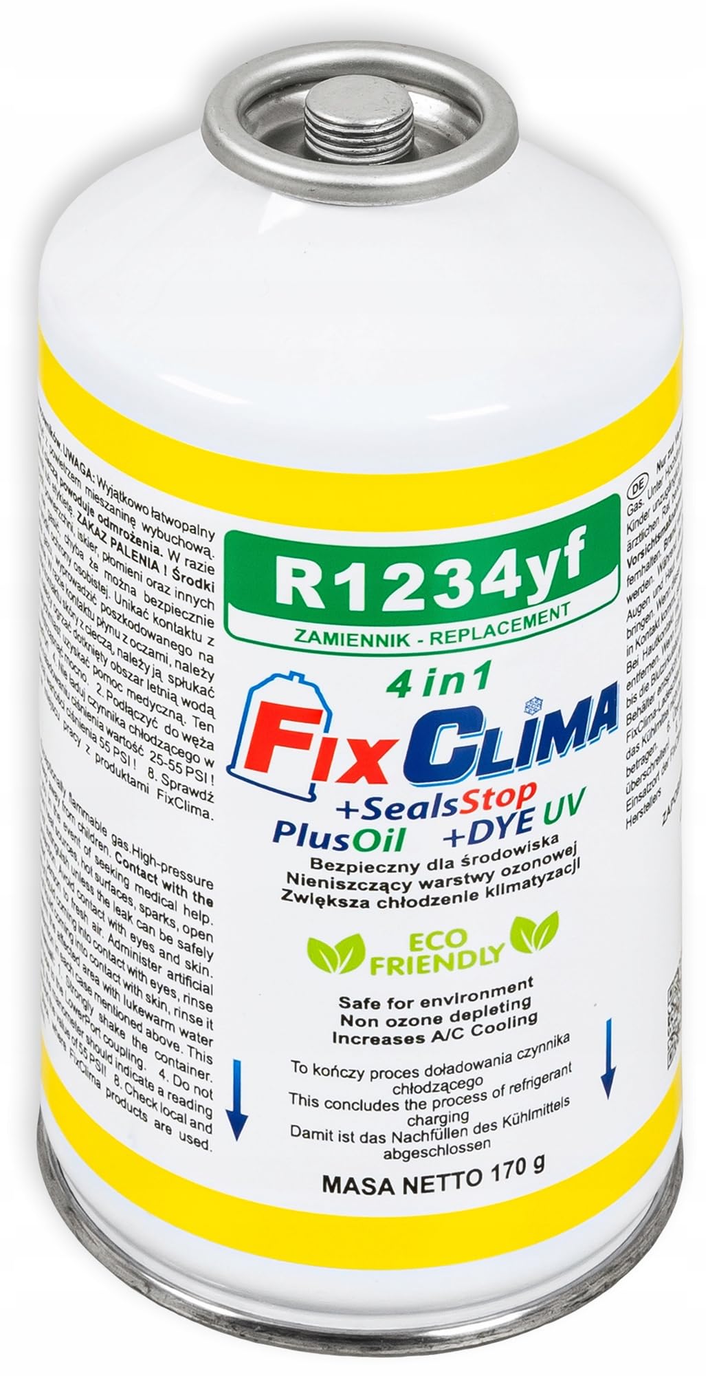 FixClima Gas Refrigerante R1234YF per Sistemi di Aria Condizionata Automobili dal 2016 - Kit 4in 1 con Manometro e Rilevamento UV