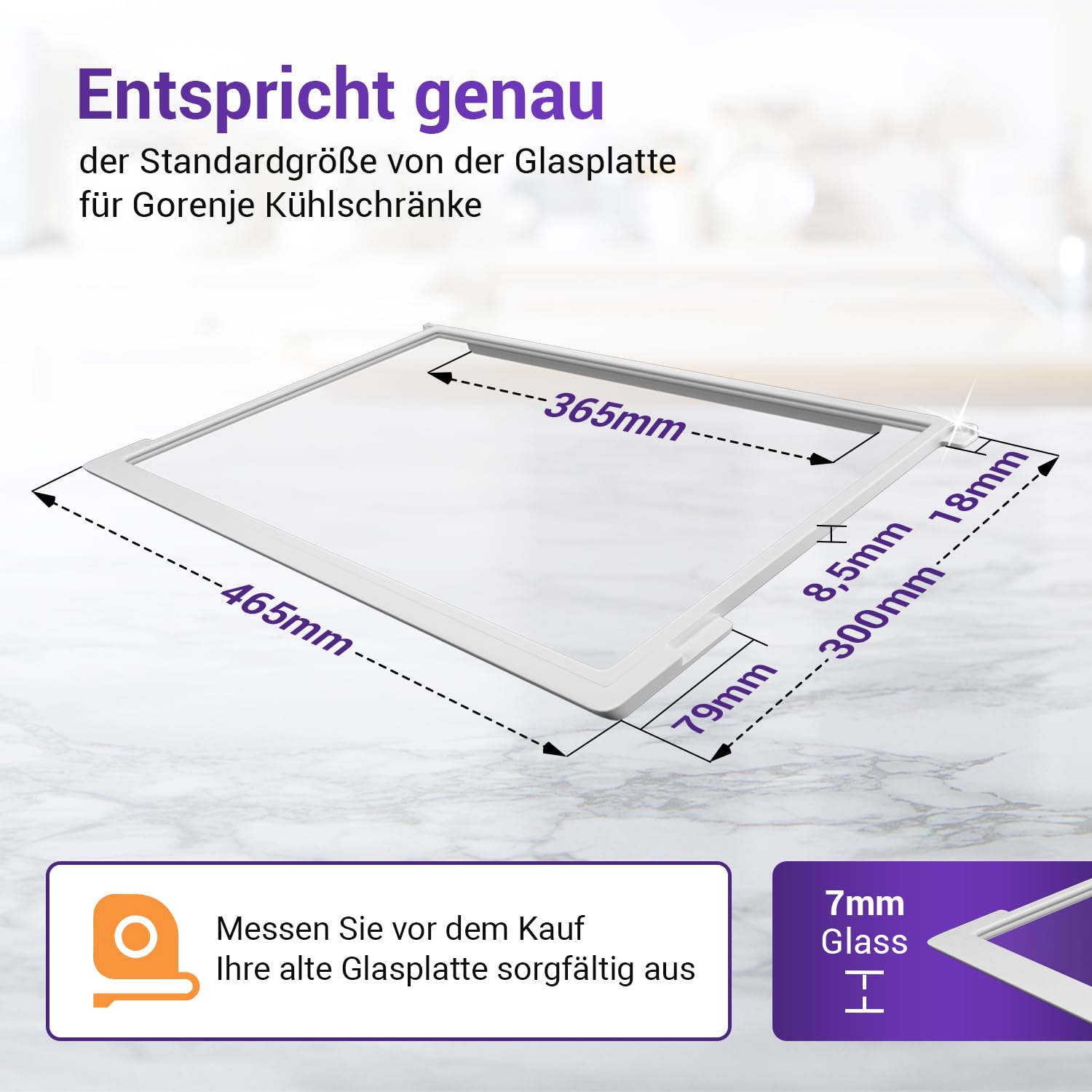 Viоks.pro Kühlschrank Glasplatte 465 x 300 mm oben für Kühlteil Ersatz für Gorenje Kühlschrank Einlegeboden Glas 163336 179066 692368 Küppersbusch 432159 & Gorenje Kühlschrank Ersatzteile