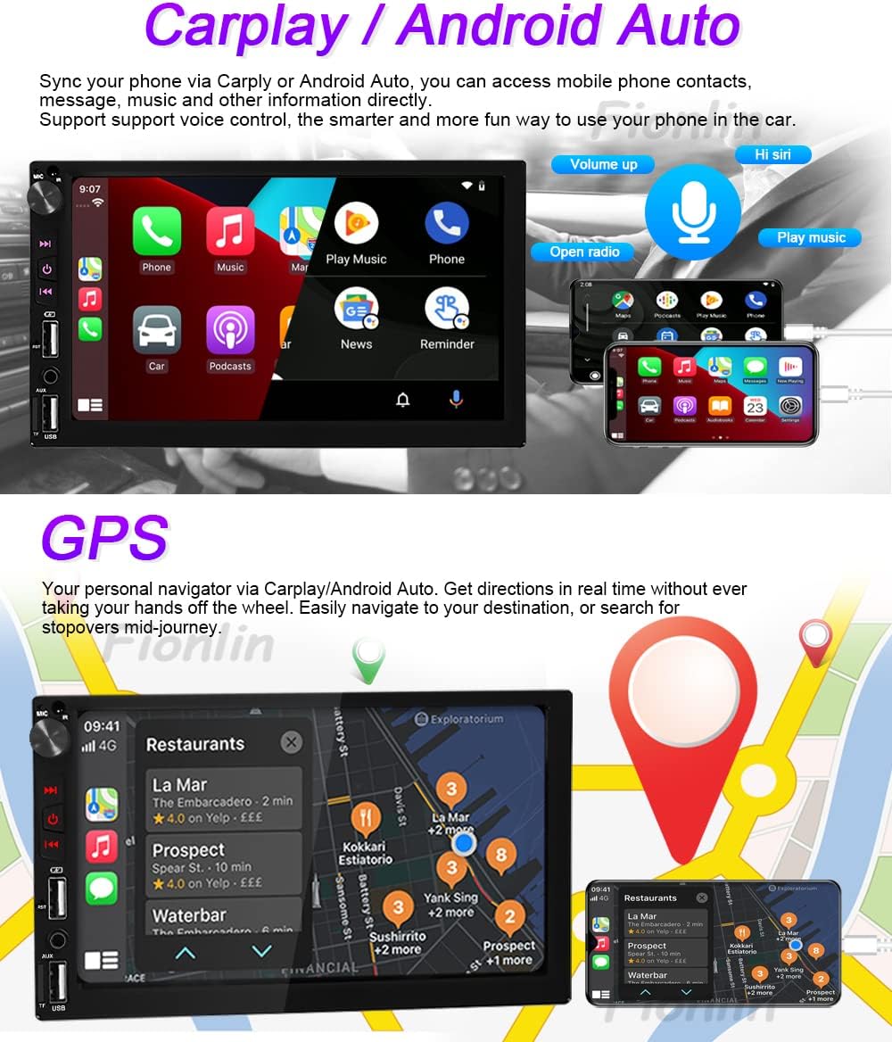 double din car stereo with apple carplay android auto bluetooth car radio voice control 7 inch touchscreen 1080p video player rearview camera mirror l