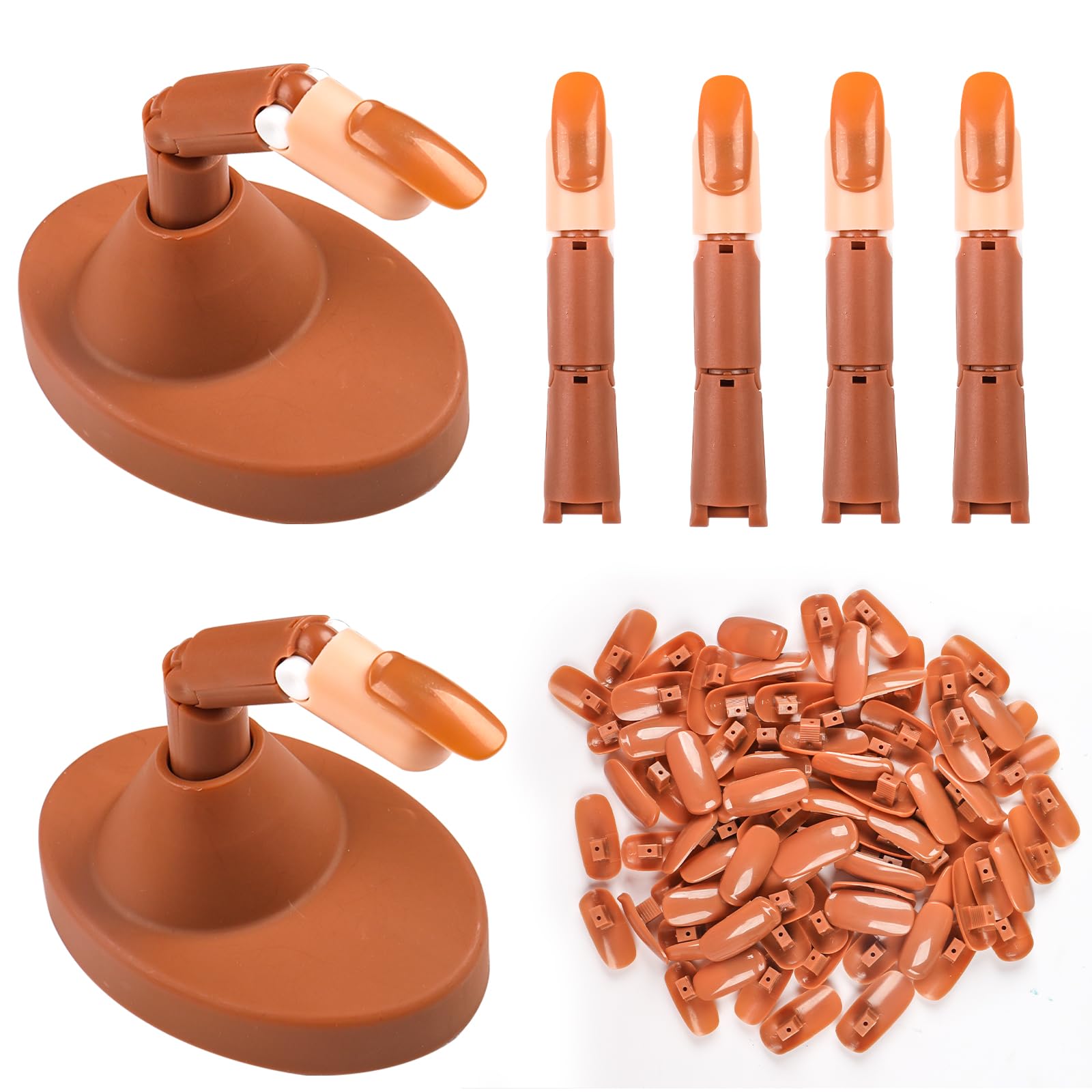 BQAN Nail Practice Fingers for Acrylic Nails, Practice Hand for Nail Training, 4Pcs Adjustable Plastic Fake Fingers for Nail Tech, with 100 PCS Refill Nail Tips and 2 Finger Base