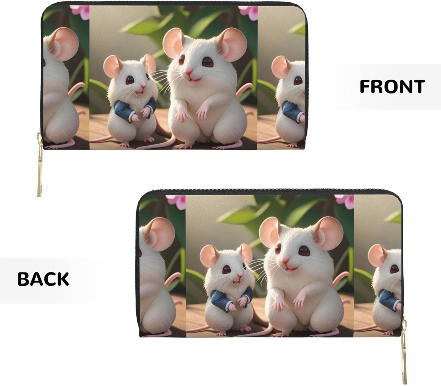 Mother And Child Rats Unisex Long Microfiber Leather Wallet With Metal Zipper For Office Travel Dating Gifts