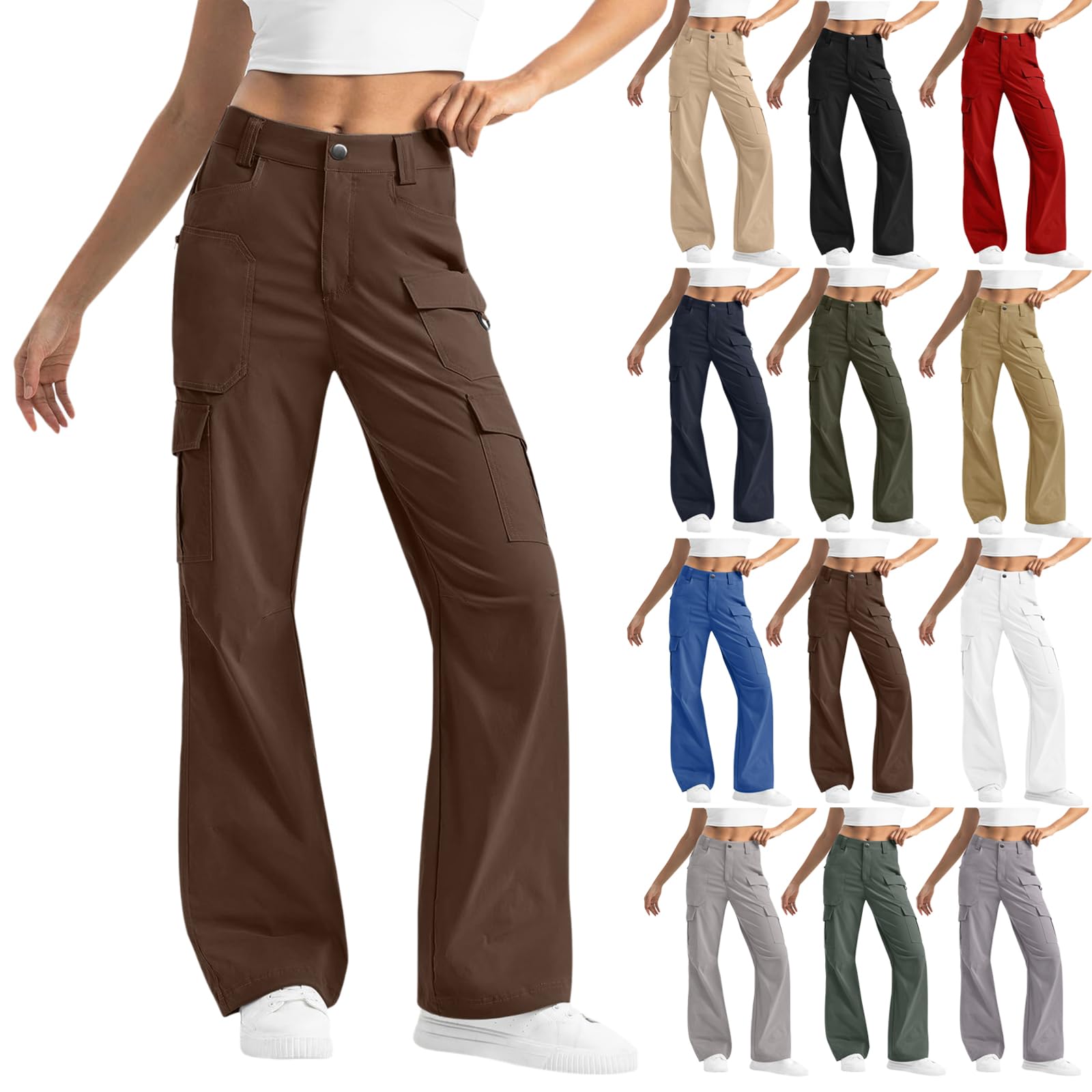 Cargo Pants for Women High Waisted Wide Leg Hiking Pant Casual Stretchy Lightweight Trousers Multi Pockets Outdoor