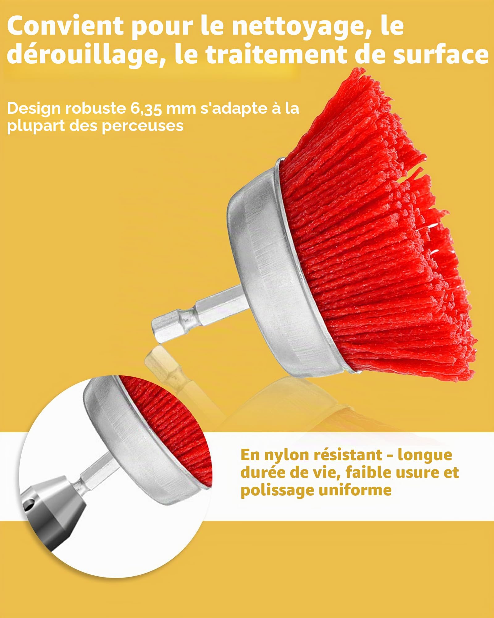 8 Pièces Brosse Nylon Perceuse: 8 tailles Debrosse Nylon Meuleuse Avec Arbre 1/4 pour Enlever la Rouille et la Corrosion de la Peinture