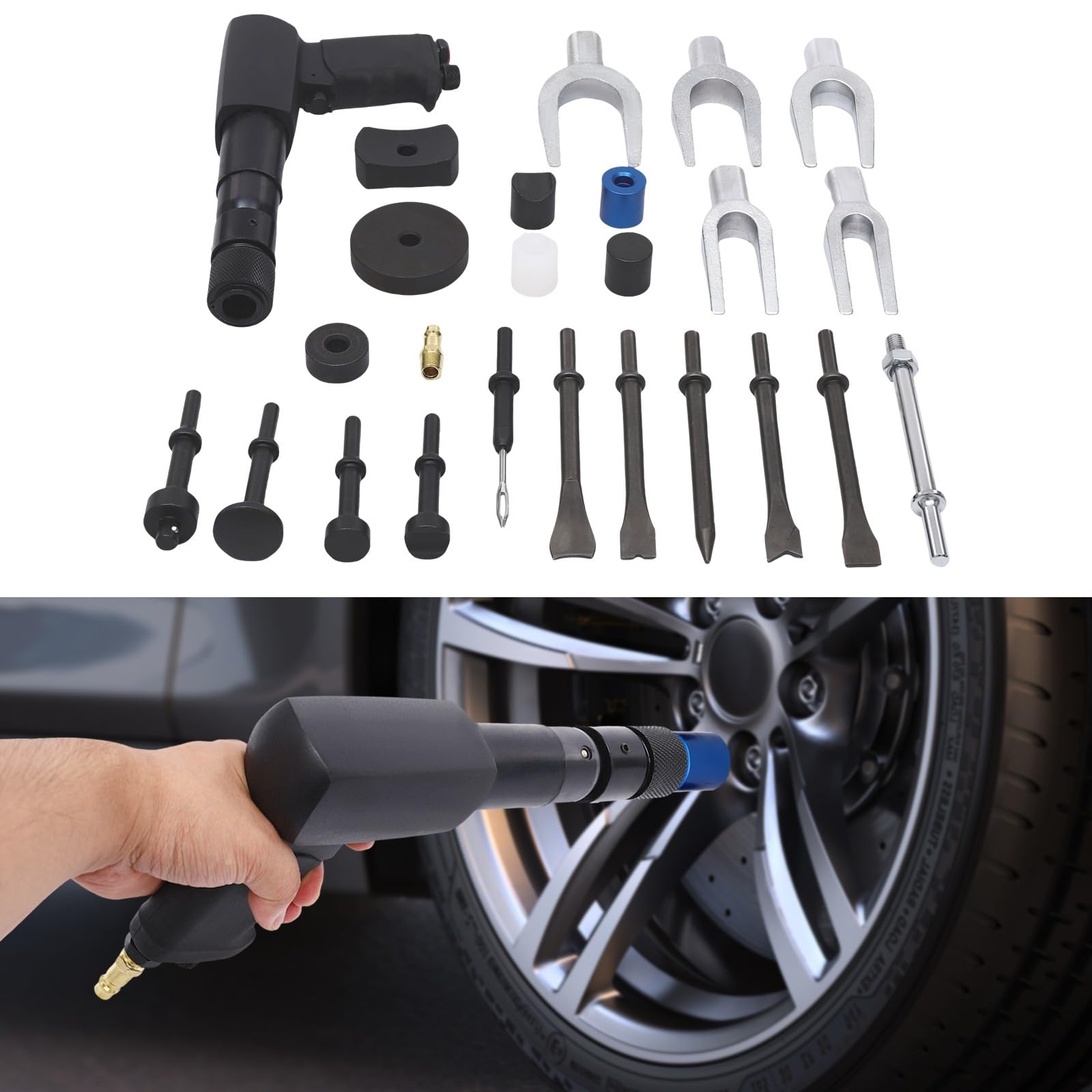 Druckluftmeißel Druckluft Hammer Air Hammer Presslufthammer Meißelhammer Druckluft Werkzeug Druckluftwerkzeug Set mit Koffer 9 kg für Auto Reparatur Karosserie Ausbau
