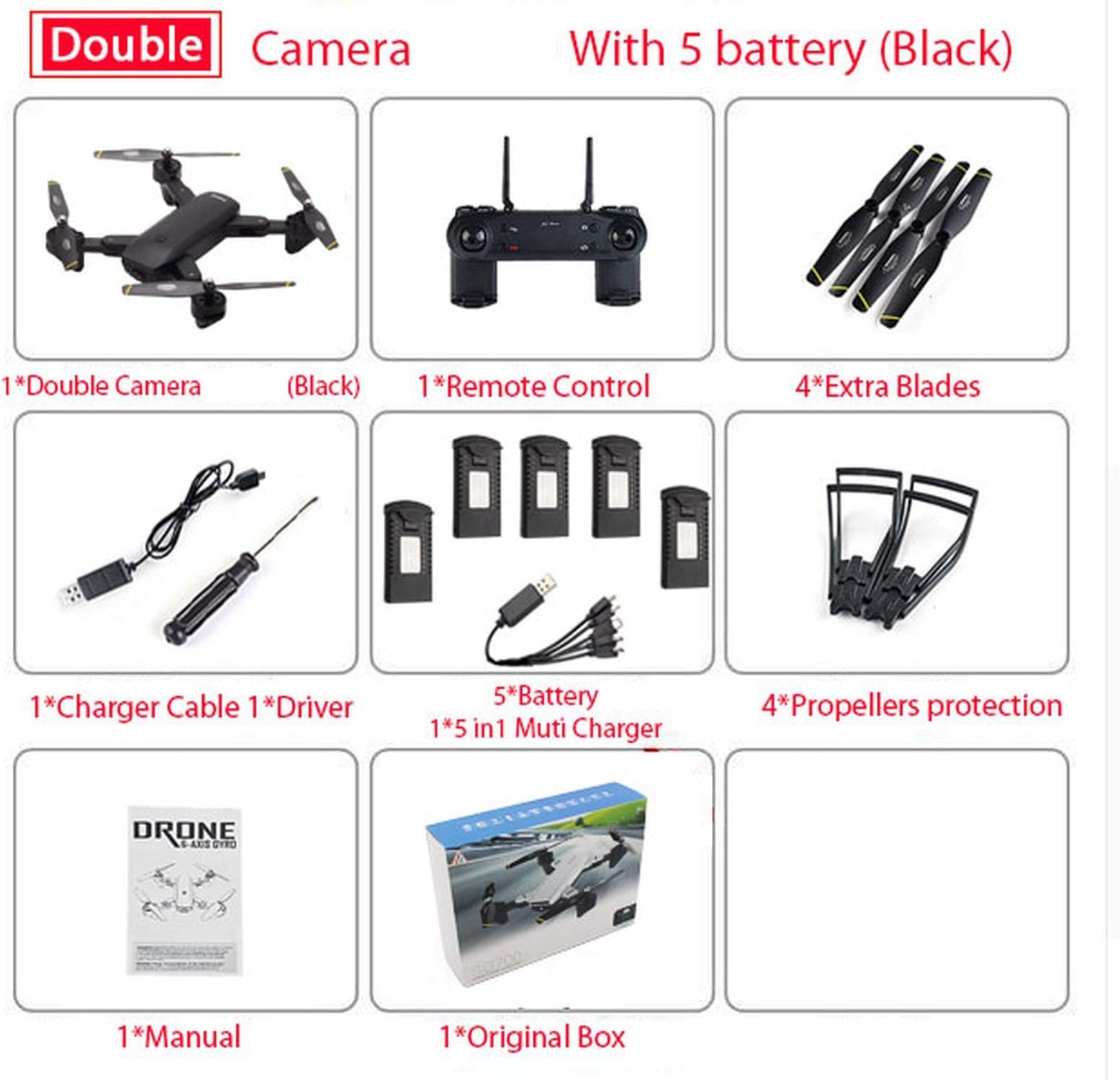 SG700 0.3MP/2MP Rc Quadcopter with Camera WiFi FPV Foldable Selfie Drone Altitude Hold Headless Gesture Control Dron E58,Black Double Cam 5B