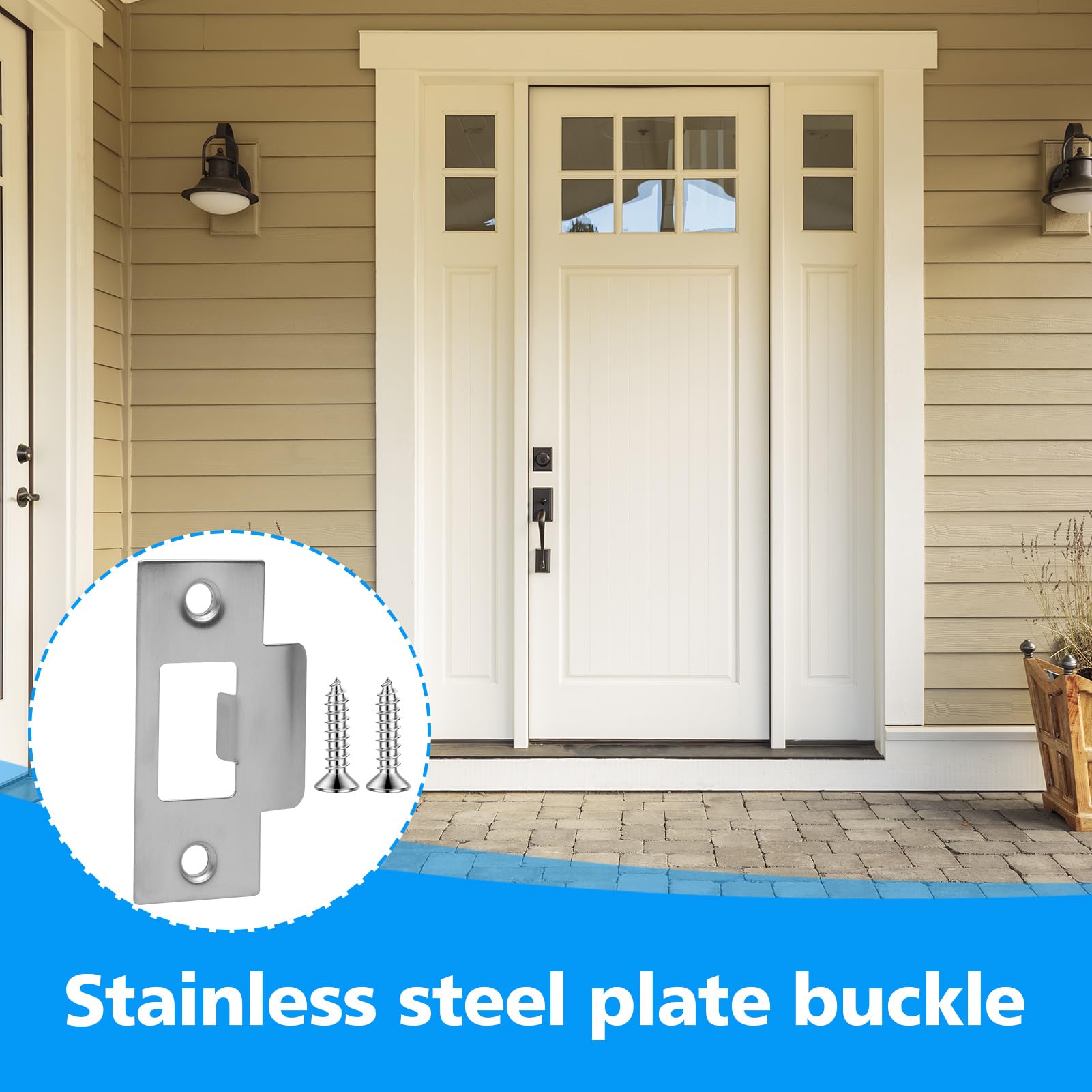 Door Strike Plate for Internal Doors 2Pcs Door Latch Plate with 4Pcs Matching Screws Stainless Steel 70*40.3mm Door Latches for Mortice Lock Tubular Latch Door Frame Door Jamb Reinforcement (Silver) - Image 4