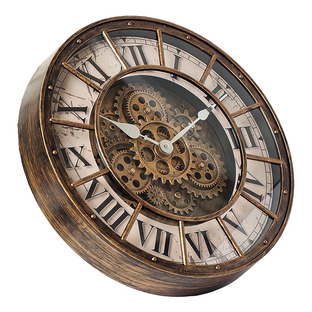 Générique Newly Horloge Murale à Engrenages Mobiles de 45,7 cm, décoration Industrielle Steampunk, Horloge Murale rétro en métal à Grands Chiffres pour Cuisine, Salon, Bureau, Salle d'étude (Bronze)