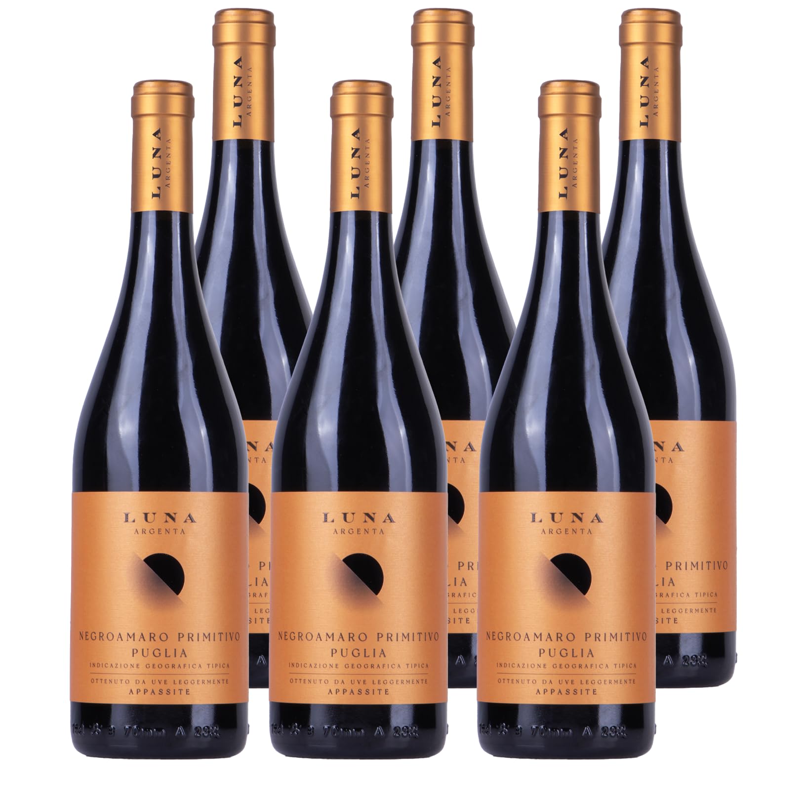 Luna Argenta Negroamaro Primitivo Puglia IGT- Halbtrockener, aromatischer Rotwein aus Italien (6 x 0,75l)