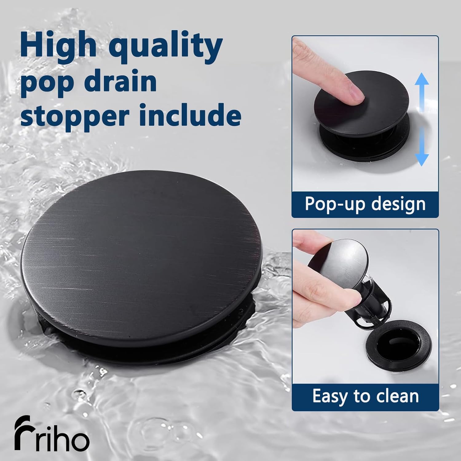 Friho Centerset Lead-Free Modern Commercial 2-Handle Oil Rubbed Bronze Bathroom Faucet, 3 Hole 4 inch RV Bath Vanity Faucets with Drain Stopper and Water Hoses