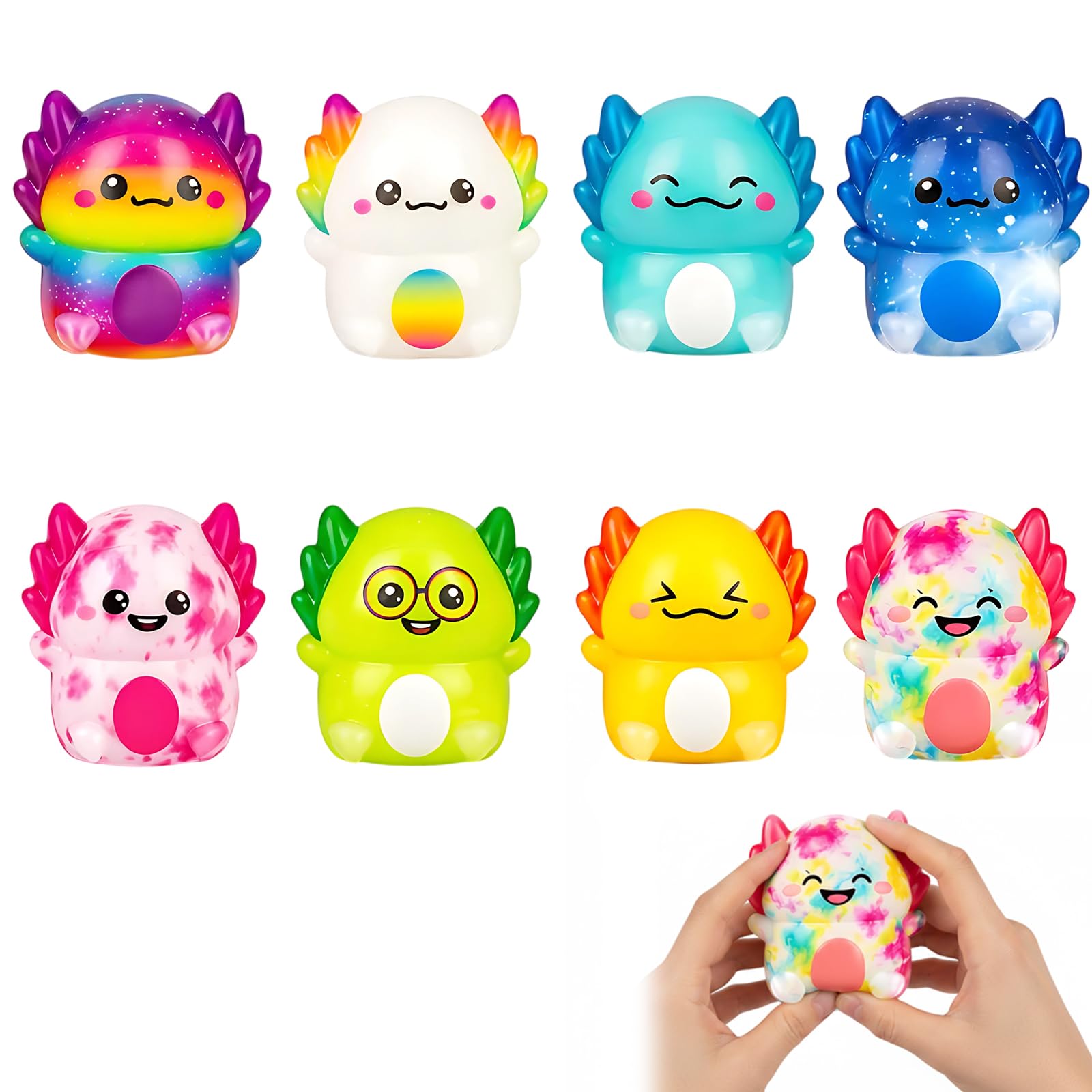 8Pcs Axolotl Squishy Set, Soft Stress Relief Fidget for Teens and Adults, Random Style Collectible Squishies for Office Study Desk