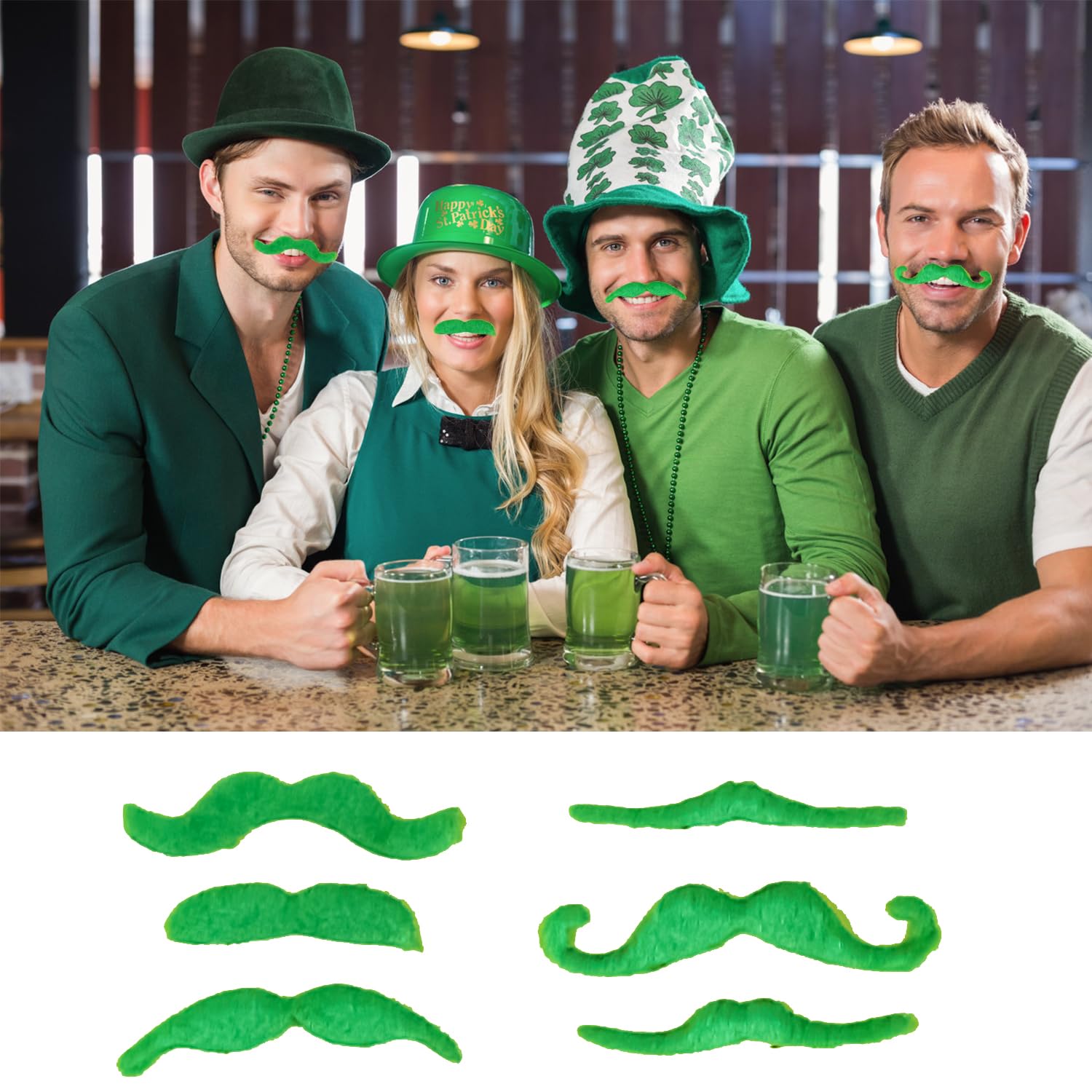 AOVNA 6pcs St Patrick's Day Green Mustache Green Beard Prom Props Green Fake Mustache Irish Fake Mustache Costumes - Image 4