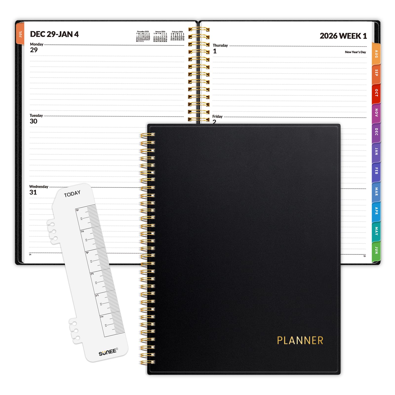 SUNEE 2026 Weekly and Monthly Planner - from January 2026 - December 2026 Daily Agenda Planner with Monthly