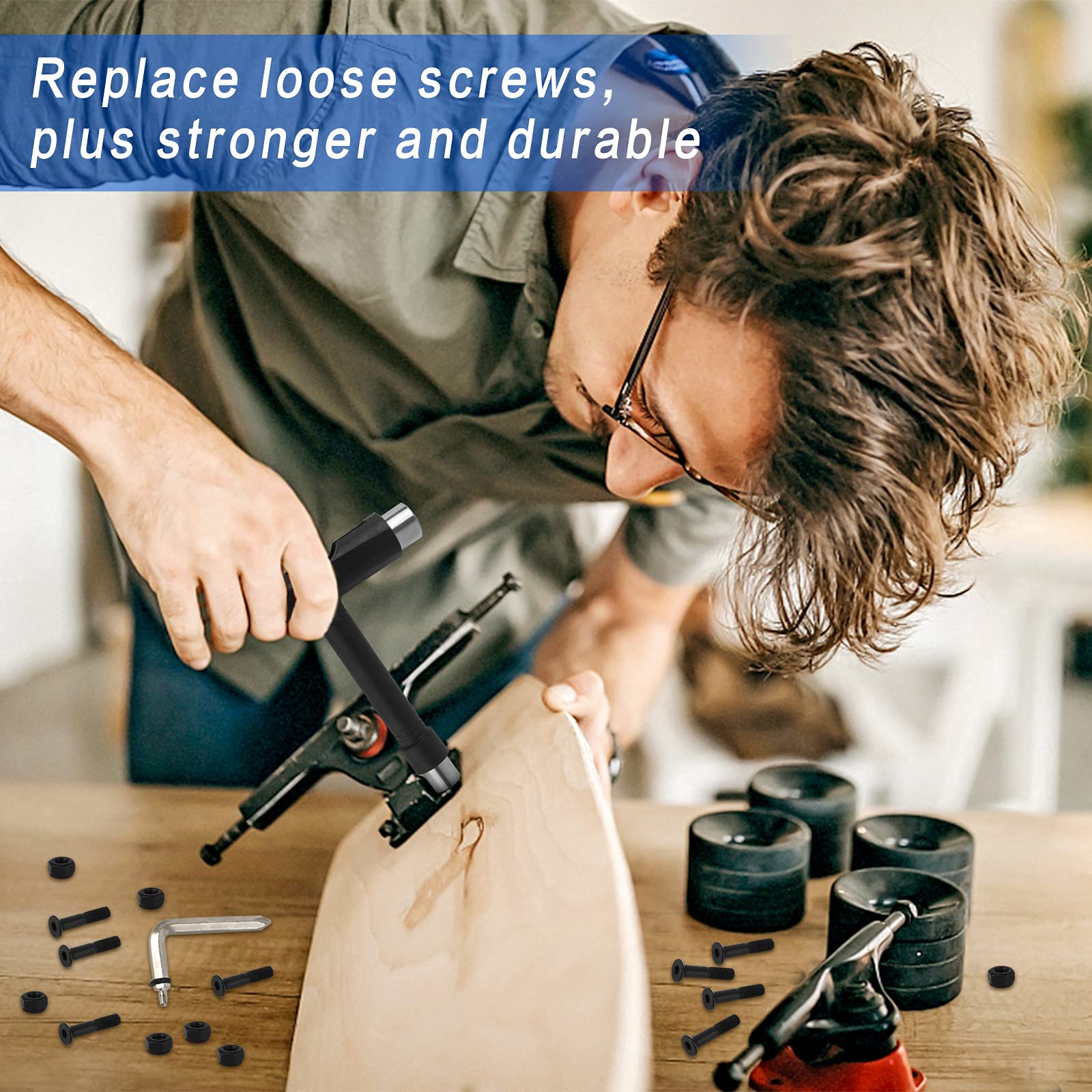 Kit Strumenti Skateboard Heilok - 19 Pezzi Con Chiave A T, Viti, Dadi E Blocco Pulizia