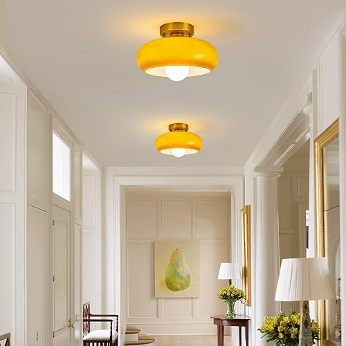 Miniatura 7 de Yunnix Lámpara de techo semiempotrada moderna de mediados de siglo, cristal, marrón, 11.02 pulgadas, perfecta para dormitorio, cocina, sala de estar