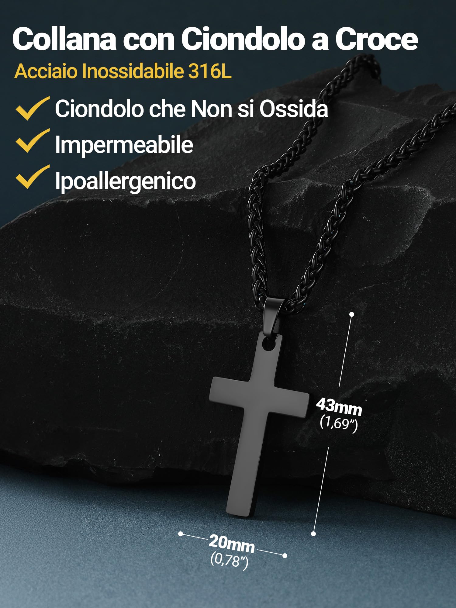 PROSTEEL Collana Croce Uomo, in Acciaio Inox Chirurgico, Cristiana Gioilli Personalizzati per Uomini Donne Famiglia, Ciondolo 31mm e 43mm, Confezione Regalo Inclusa