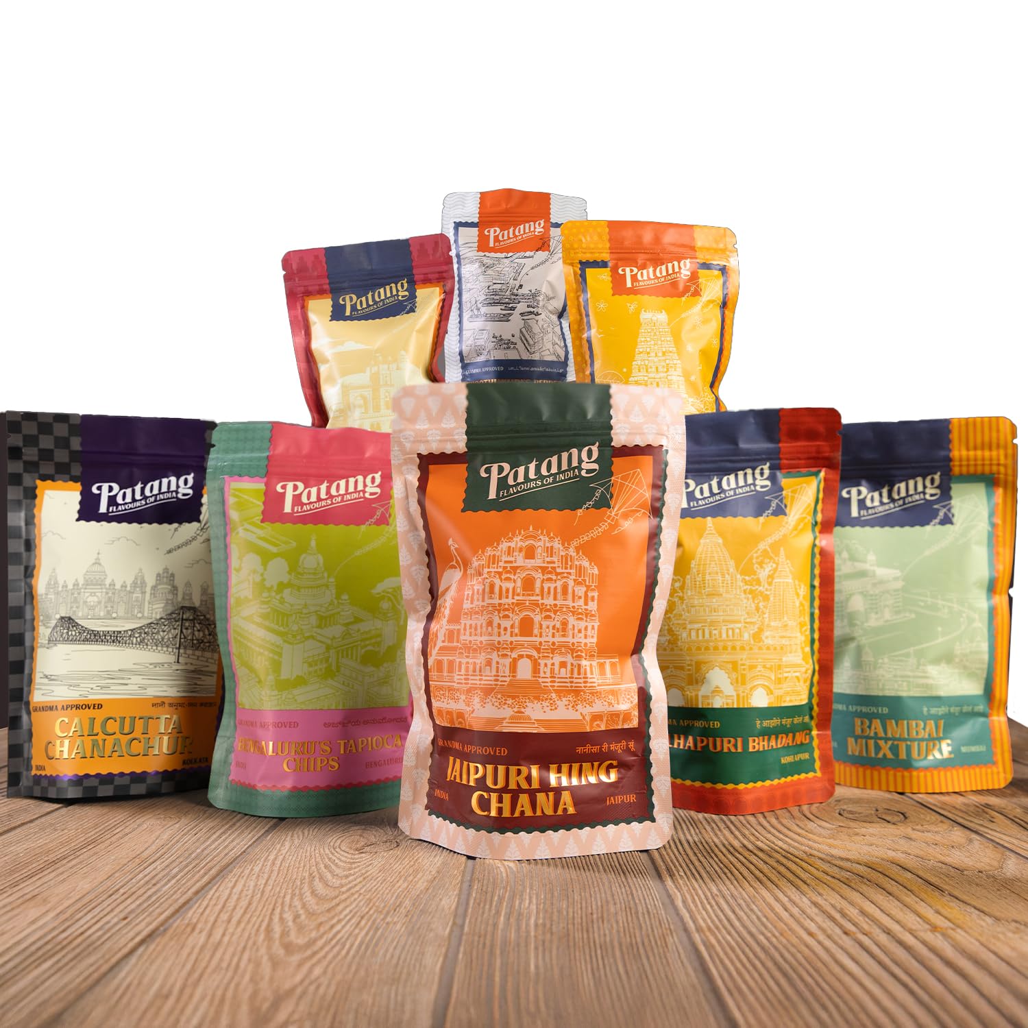 Udaan Hindustan Ki – All 8 Flavours of Patang | Regional Indian Snacks Box | No Bad Oils | Crunchy, Clean Label Namkeen | Taste of India | 8 Packs-image-1