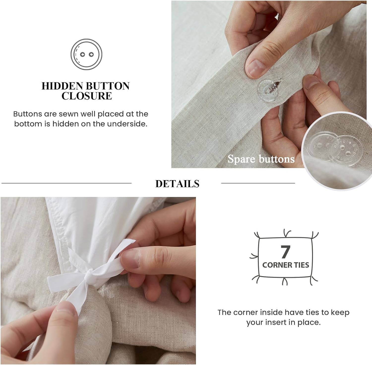 Simple&Opulence 100% Linen Duvet Cover Set, 3 PCS Natural French Flax Ruffle Duvet Cover Full Size, Breathable Comfy Linen Bedding Comforter Cover with 2 Pillowcases (Natural Linen, 78"X 86") - Image 3