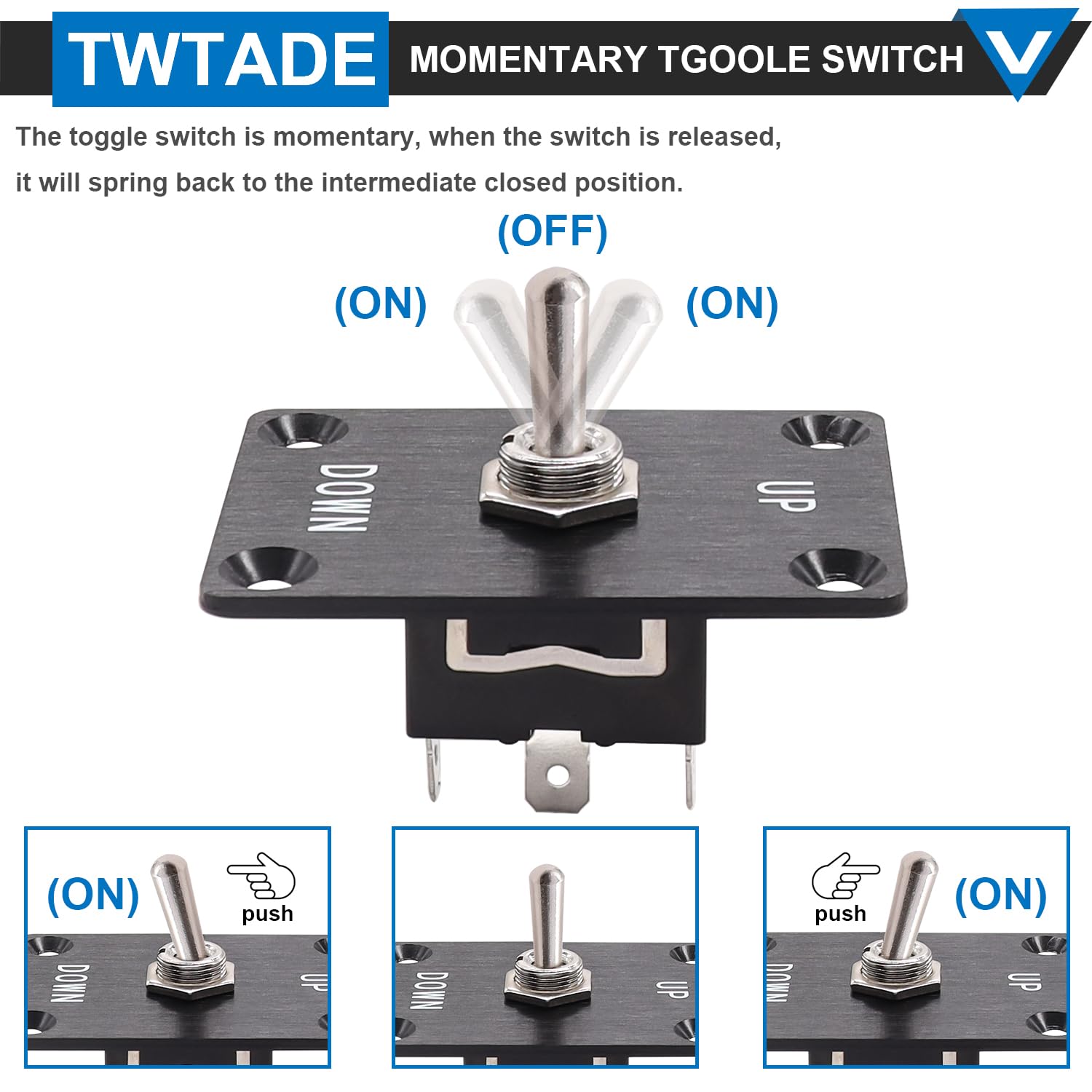 TWTADE Interruttore a levetta momentaneo a bilanciere per barche a 3 pin 3 posizioni (ON)/Off/(ON) Interruttore su e giù con pannello, tappo impermeabile e filo per barca Marine RV 12 V 15 A