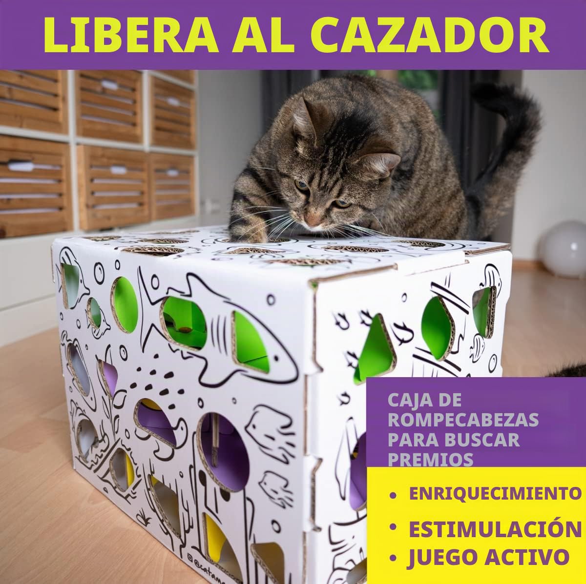 Cat Amazing Mega - Caja de Rompecabezas para Gatos - Laberinto Interactivo de golosinas - Comedero para Gatos - Caja de golosinas para Gatos de Interior - Juguete de enriquecimiento de Alimentos - El