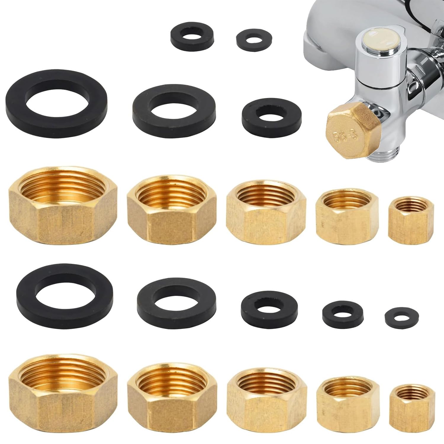 10 Pcs Radiator Valve Caps, 1/8 1/4 3/8 3/4 1/2 Radiator Caps, Hex Brass Radiators Blanking Plug - Leak-Proof Brass Plumbing Fittings with Seals, Heating System Cap for Pipework and DIY Maintenance