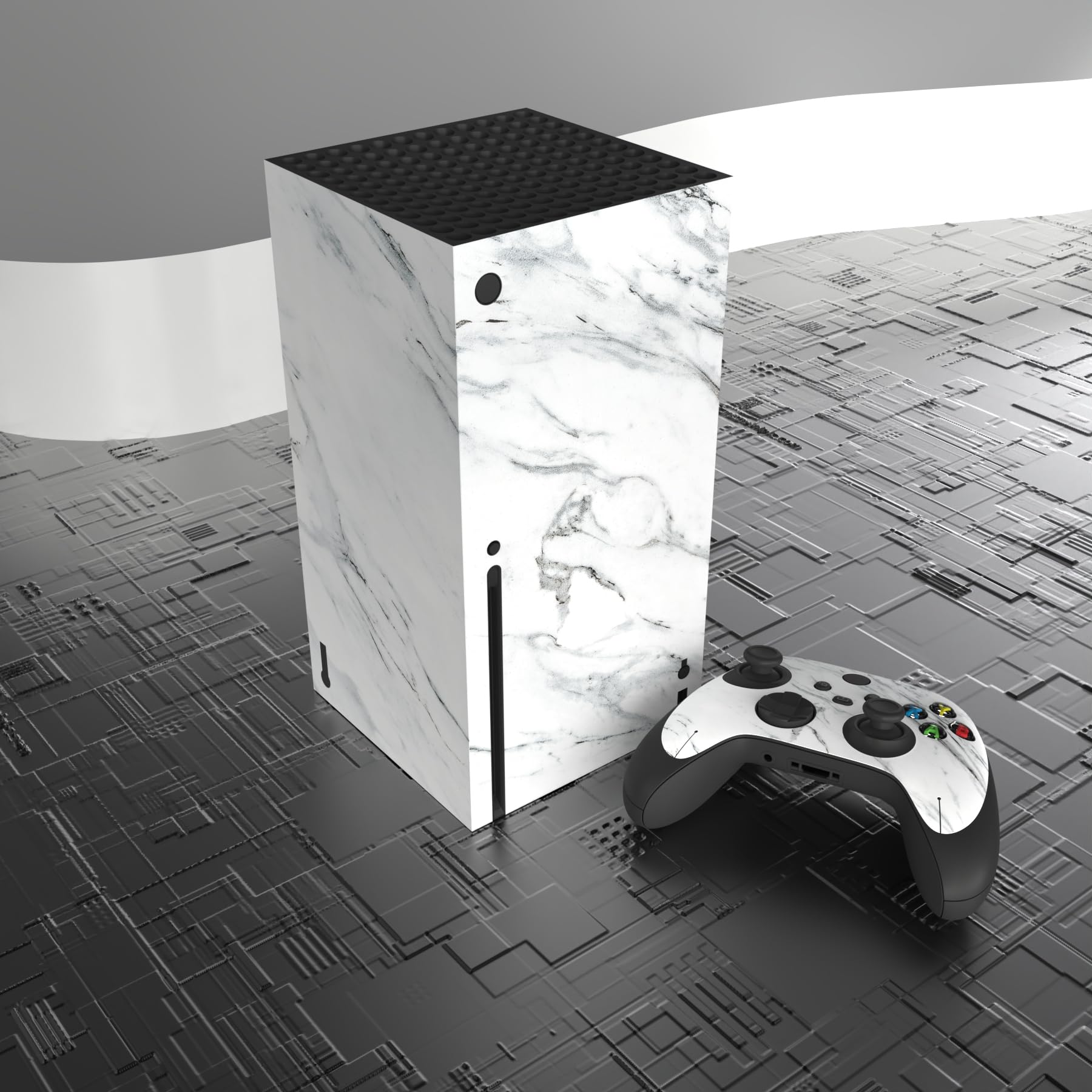 PlayVital Adesivo Skin per Xbox Series X Console&Controller Sticker Decal Cover Vinile per Xbox Series X-Marmo Bianco Moderno - 4