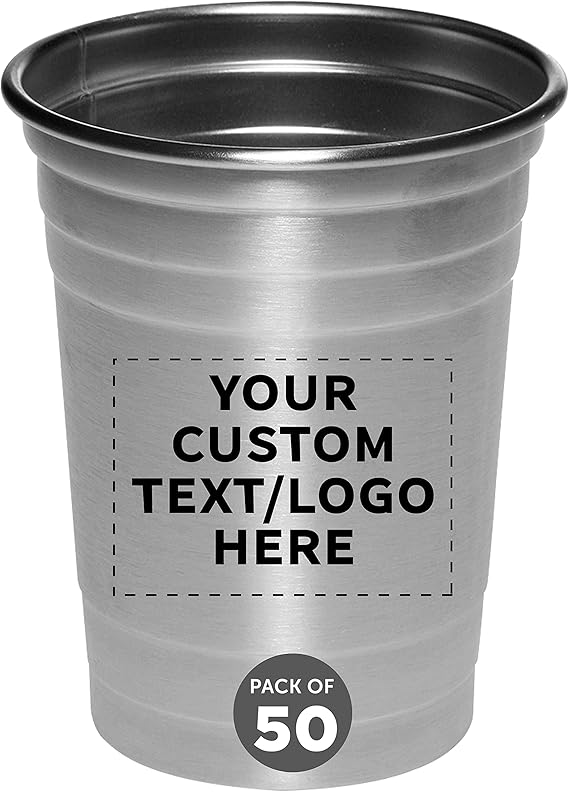 Custom Stainless Steel Beer Cups 16 oz. Set of 50, Personalized Bulk Pack - Perfect for Corporate Parties, Indoor & Outdoor Events - Silver