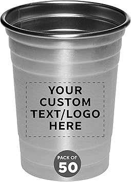 Custom Stainless Steel Beer Cups 16 oz. Set of 50, Personalized Bulk Pack - Perfect for Corporate Parties, Indoor & Outdoor Events - Silver