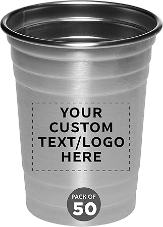 Custom Stainless Steel Beer Cups 16 oz. Set of 50, Personalized Bulk Pack - Perfect for Corporate Parties, Indoor & Outdoor Events - Silver