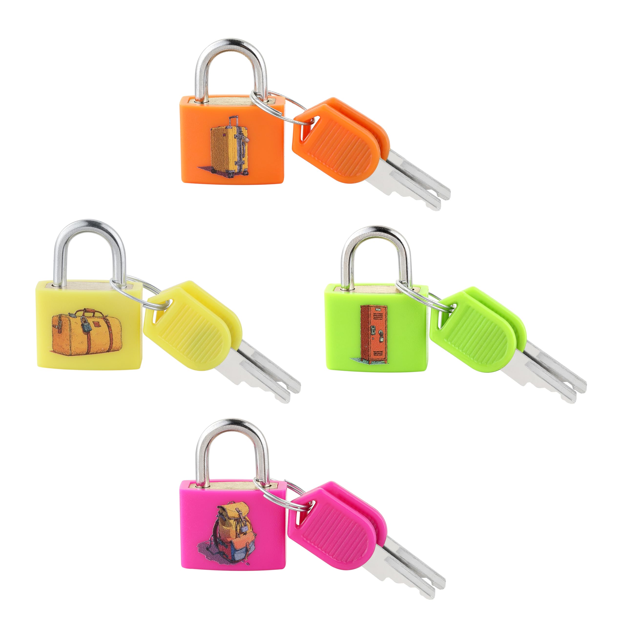 4PCS Luggage Locks, Kaloo Small Mini Suitcase Padlock Locks with Keys, Strong Copper Lock Core with Plastic Shell (Unique Icon Patterns for Effortless Lock Matching)