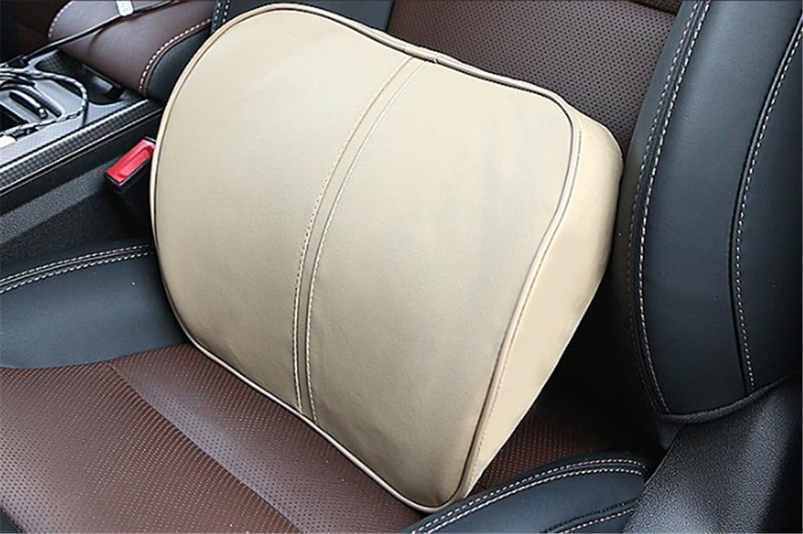 Cuscino Collo Dell'Auto Cuscino Lombare Set Cuscino Testa Seggiolino Auto Cuscino Testa Cuscino Collo Cuscino Supporto Lombare Schiena Schiuma di Memoria Ritorno Elastico Lento(Beige)