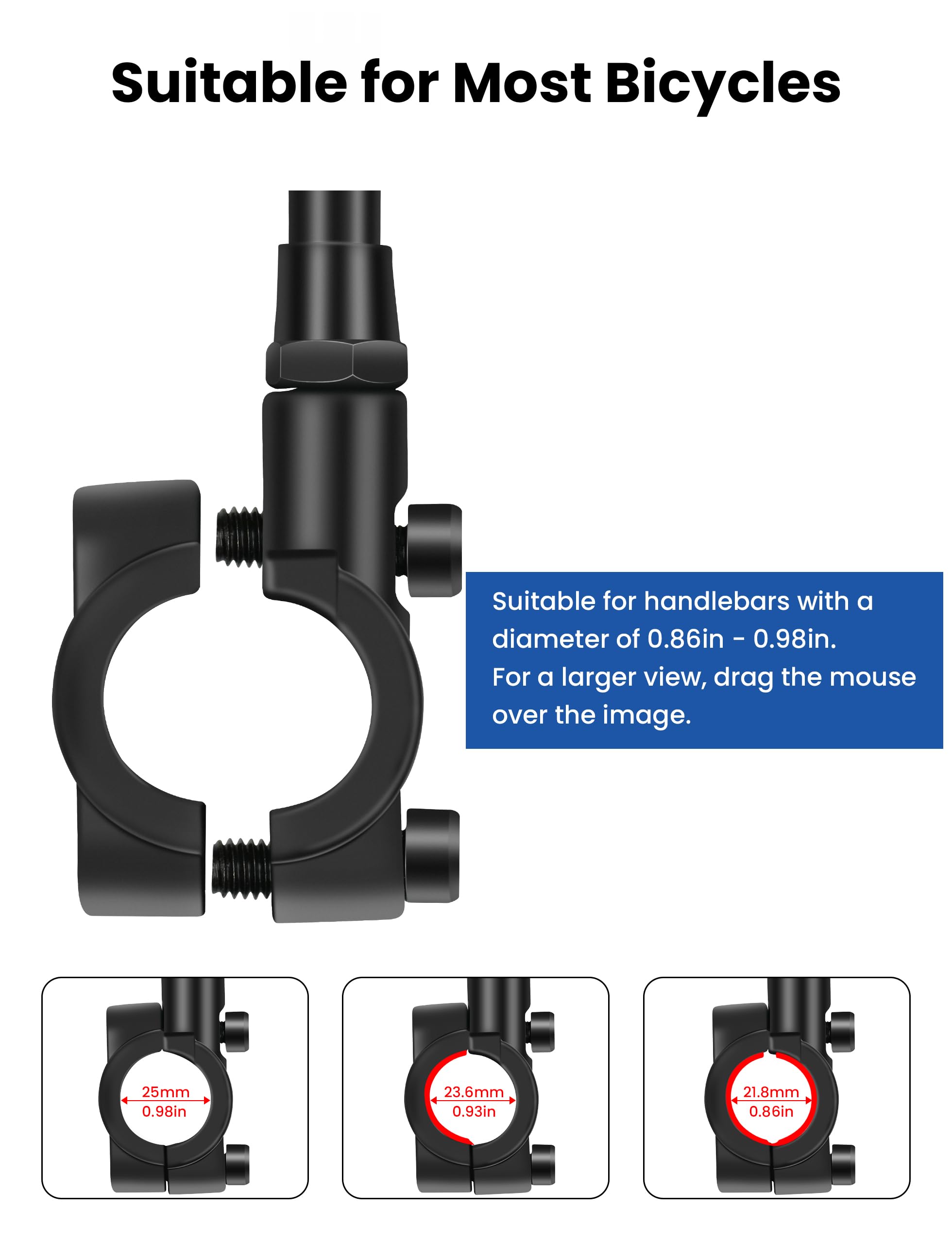 Bike Mirror Handlebar Mount Adjustable 1 Pair, Electric Bike Mirrors for Handlebars Long Stem, Bike Mirrors for Ebike, Ebike Mirrors with HD Lens, Electric Scooter Mirrors for Bicycle, Ebike Accessory