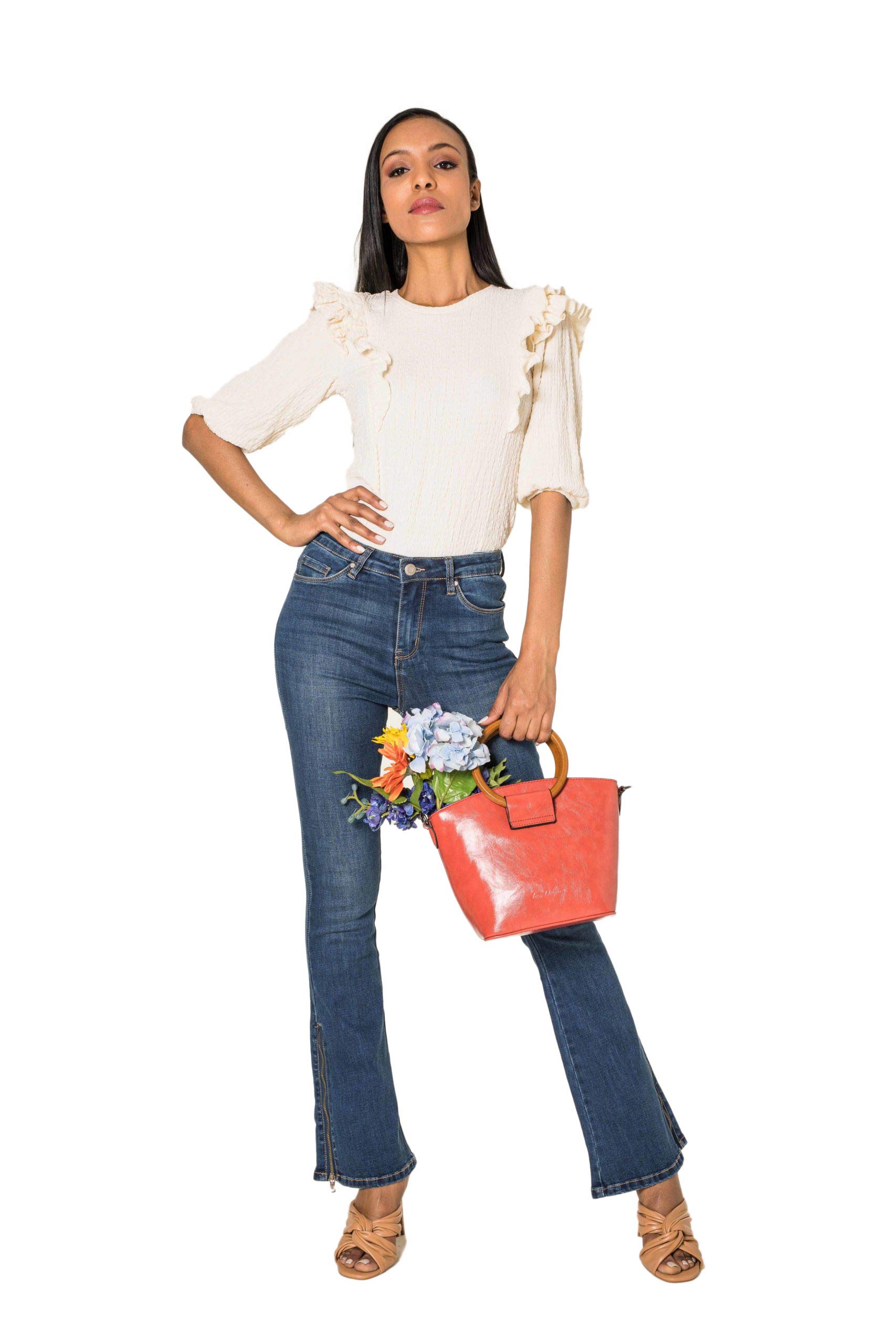 Nina Carter P151 Jeans da donna Flared Bootcut zip look usato jeans svasati