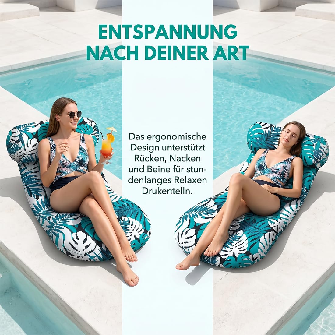 Fauteuil de piscine pour adultes, chaise longue de piscine, chaise longue gonflable, chaise longue de piscine, hamac pour fêtes, été, eau tropicale