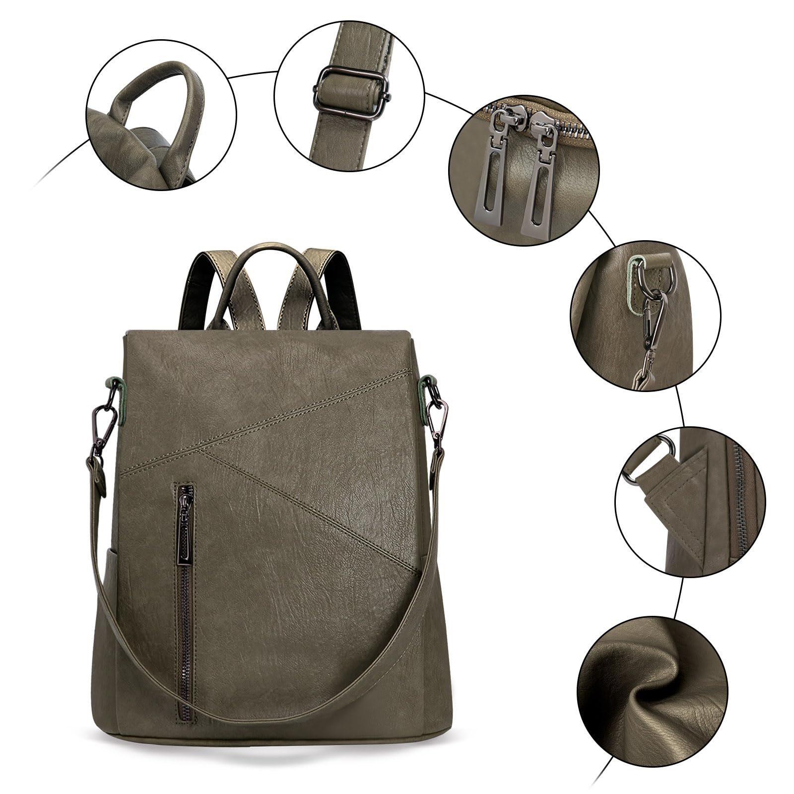 HUA ANGEL Moda Zaino Convertibile Borsa a Tracolla 2 In 1 Donna Antifurto Zainetto della Signora Impermeabile PU Pelle Zaino Leggero per Scuola Shopping Bicicletta da Viaggio Nella Vita Quotidiana