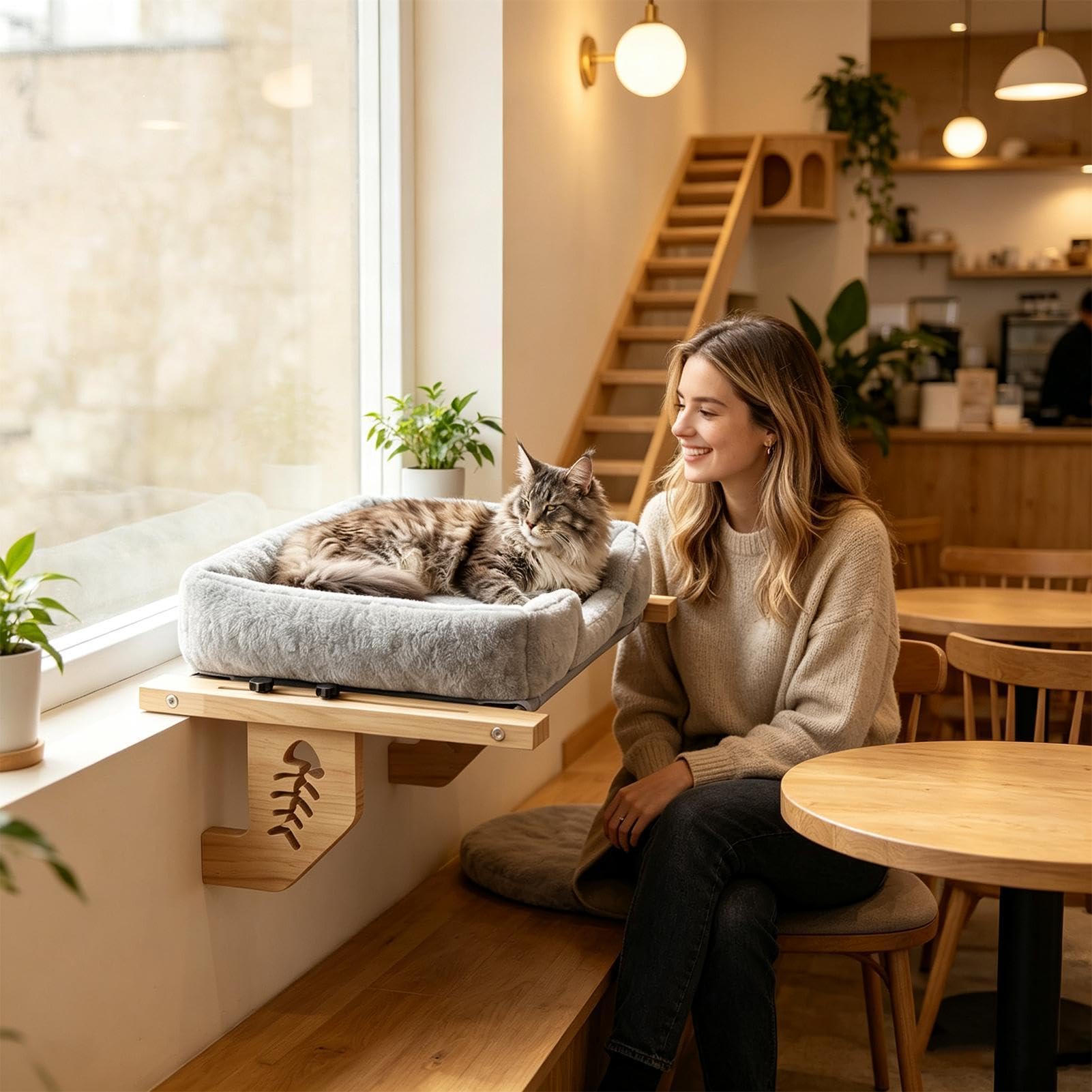 Hamaca De Ventana Para Gatos Con Cojín De Felpa Y De Descanso Con Pelota | Cama Interior Felina Para Alféizar, Balcón, Cajonera, Interior, Alféizar, Balcón,