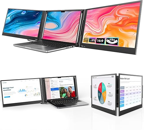 QQH Extensor de pantalla para laptop, monitor portátil triple de 15.6 pulgadas para laptop con pantalla IPS FHD ultradelgada, pantalla extendida