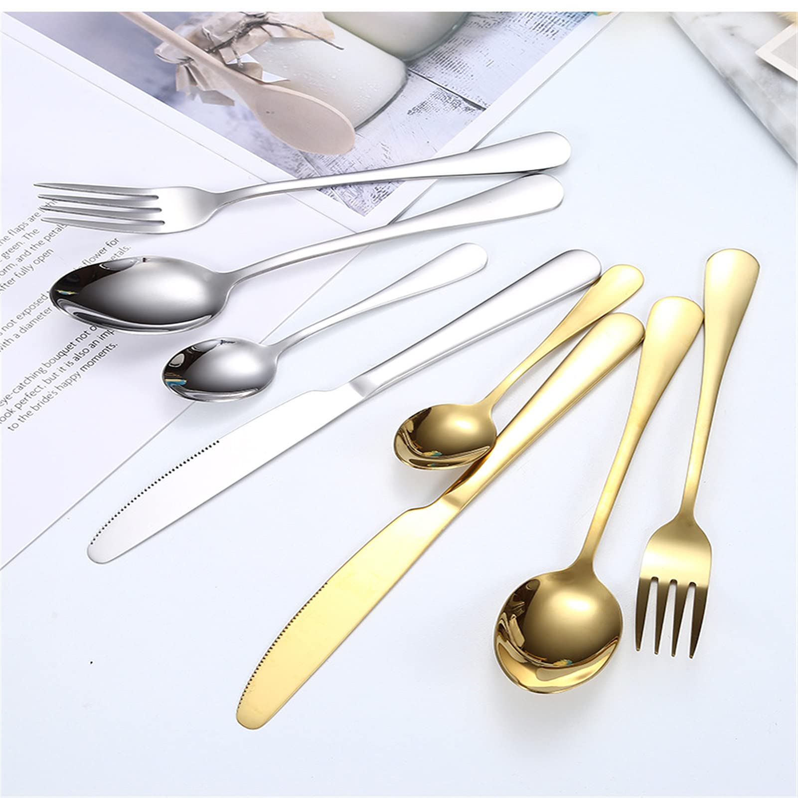 Juego De Cubiertos De 24 Piezas, Para 6 Personas, Acero Inoxidable, Cubertería De Luxe Estuche Regalo, Para Bodas, Restaurante, Fiesta, Regalo, Festivales (Plata)