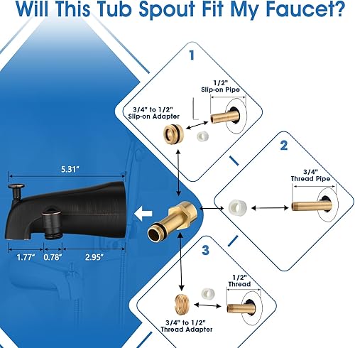 Miniatura 6 de PROOX Boquilla de bañera de metal con desviador de bronce aceitado, boquilla desviadora para ducha de mano