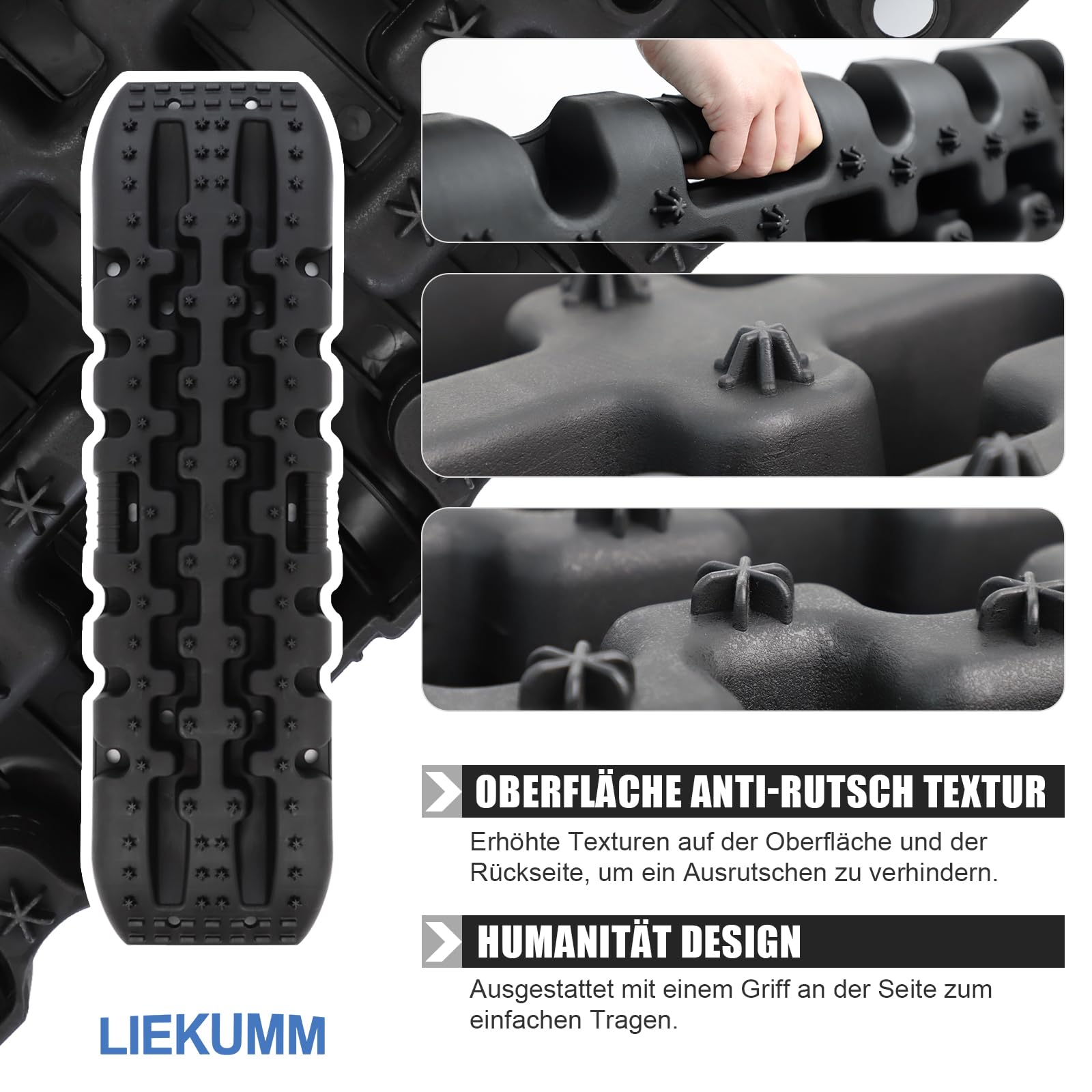 LIEKUMM Lot de 2 rails de traction pour voiture et camion, Planche de récupération, aide au démarrage, 10 T, plaque desensablage, plaques de sable tout-terrain, noir, camping-car