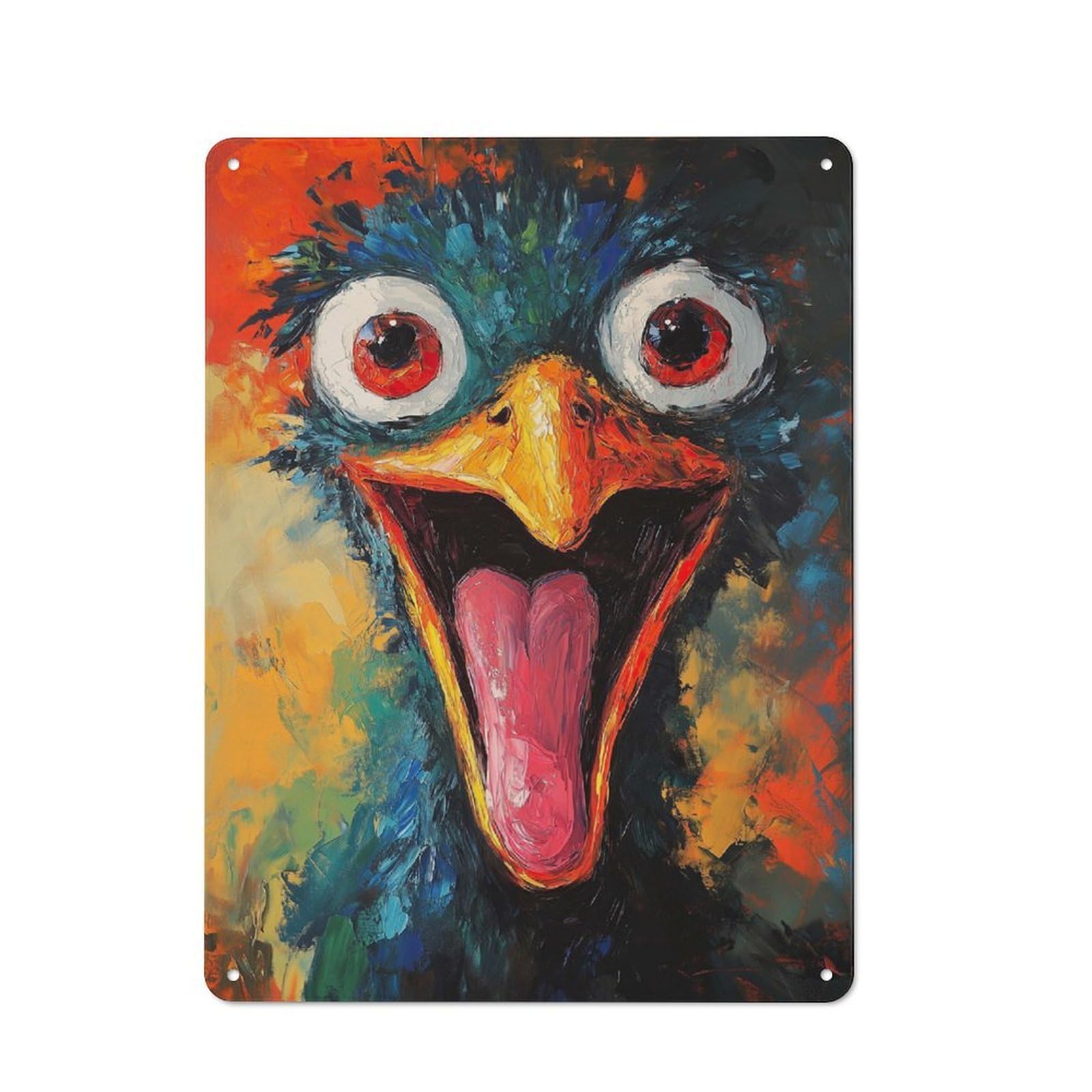 Junmoney Style-20 Funny Ostrich Painting Rustic Metal Wall Sign 40X30cm For Workshop Wall, Suited To Makers And Diy Enthusiasts