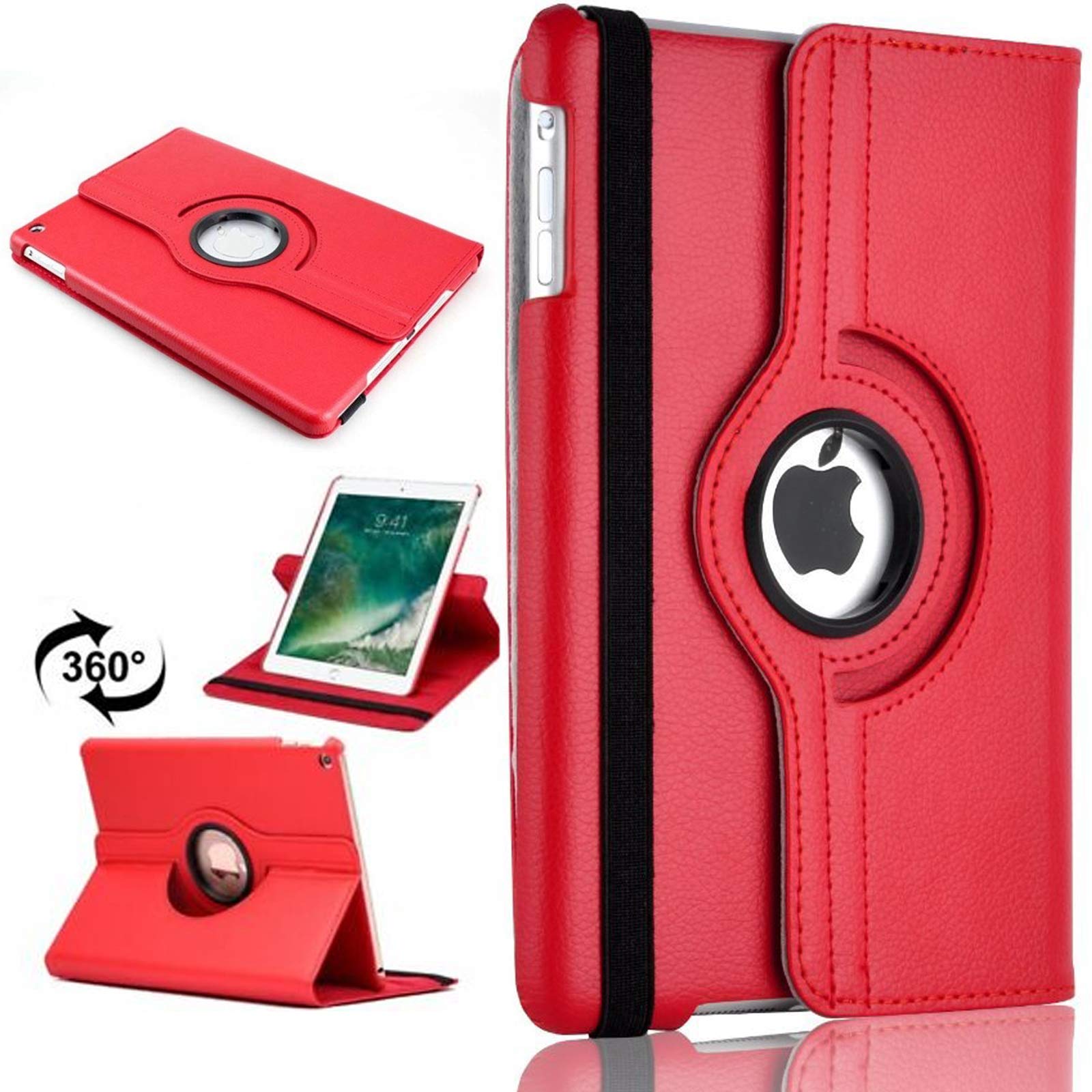TechDealsUK For iPad Mini 4 (2015) & iPad Mini 5 (2019) Hard 360 Leather Rotate Stand Case Folio Cover (Red)