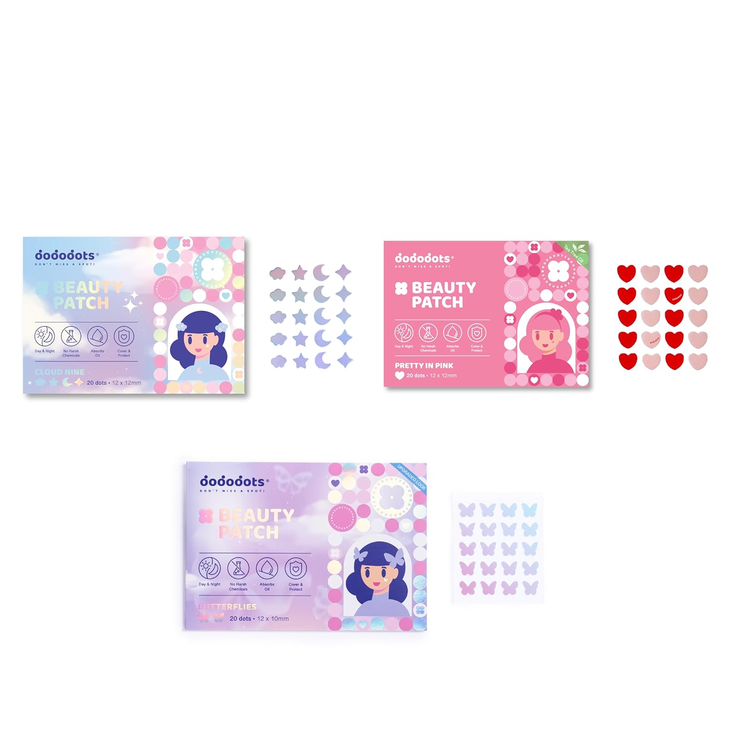 Dododots Butterfly Cloud and Heart Pimple Patches - Cute Acne Hydrocolloid Patch Pimple Patches for Zit Spot and