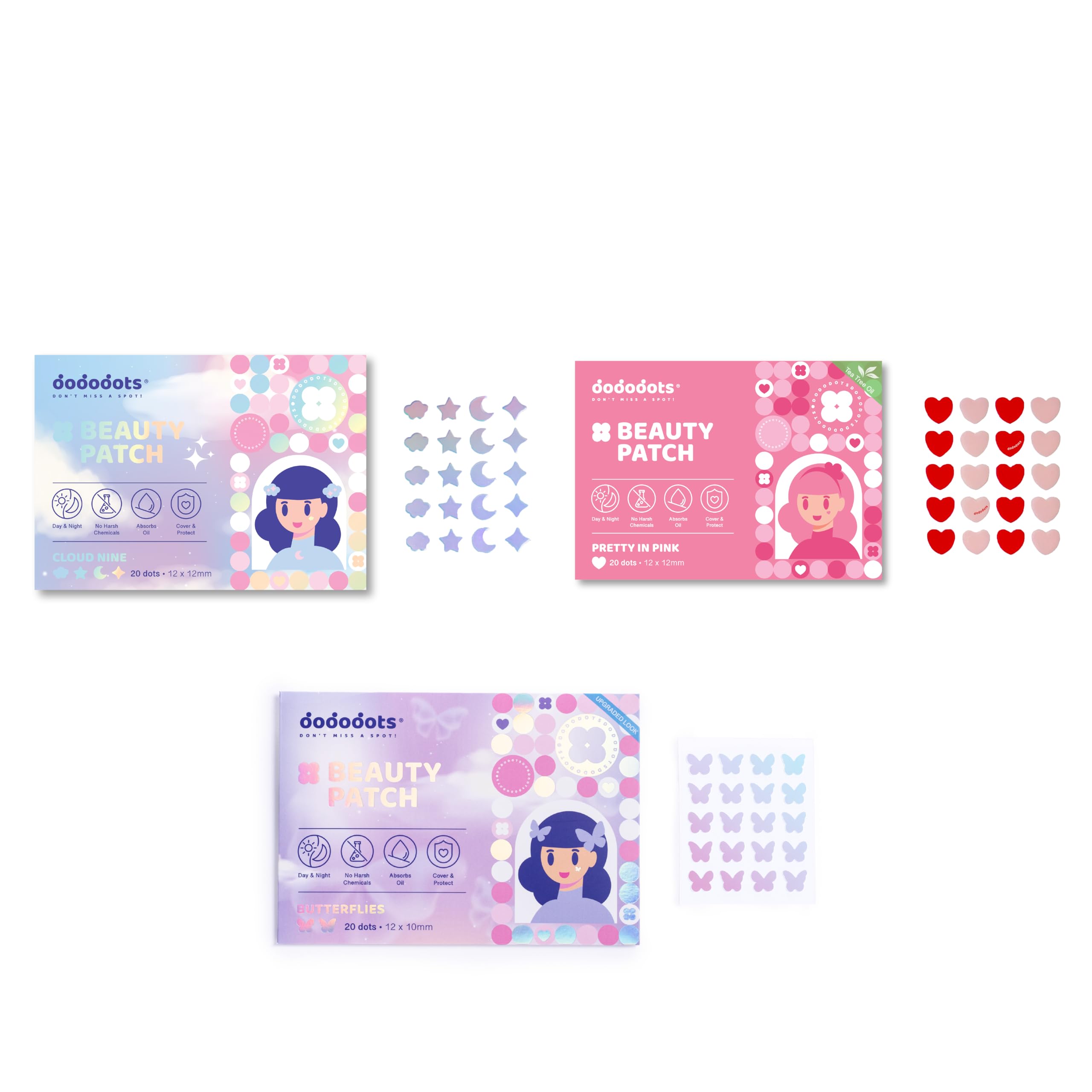 Dododots Butterfly Cloud and Heart Pimple Patches - Cute Acne Hydrocolloid Patch Pimple Patches for Zit Spot and