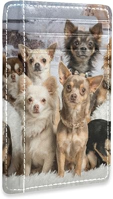 Chihuahuas Sitting Together in Winter White Snow Scene Slim Minimalist Wallet, Front Pocket RFID Blocking Leather Credit Card Holder, Case Protector Covers for Men Women