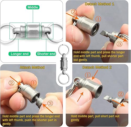 Miniatura 7 de PJYTAC Llavero de liberación rápida de titanio, kit de conector de llavero giratorio de doble extremo desmontable Clip de llave de coche resistente