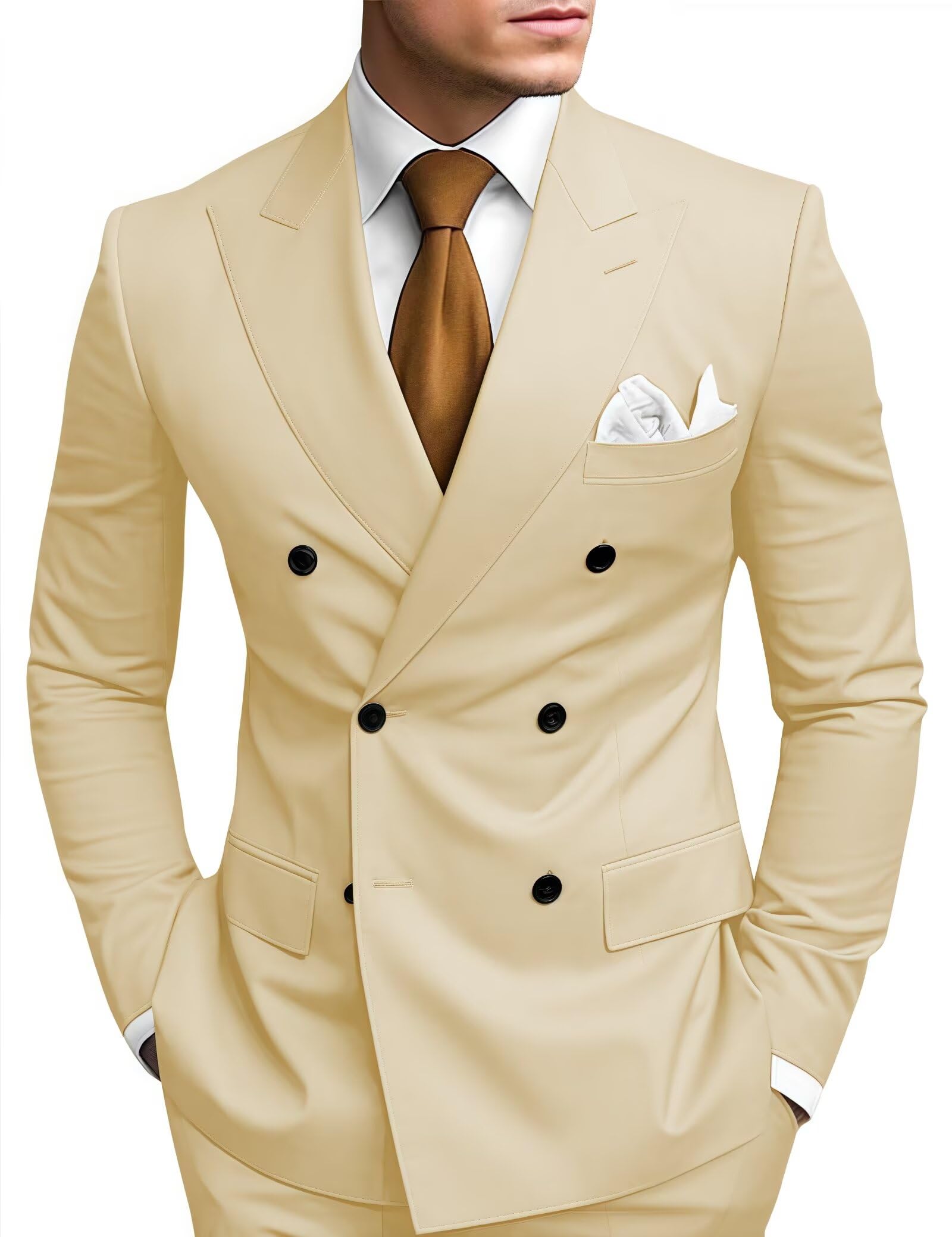 HANBANGWEI 2 Piece Double Breasted Suit Men Slim Fit Mens Double Breasted Blazer Pants Sets Wedding Prom Homecoming Suit