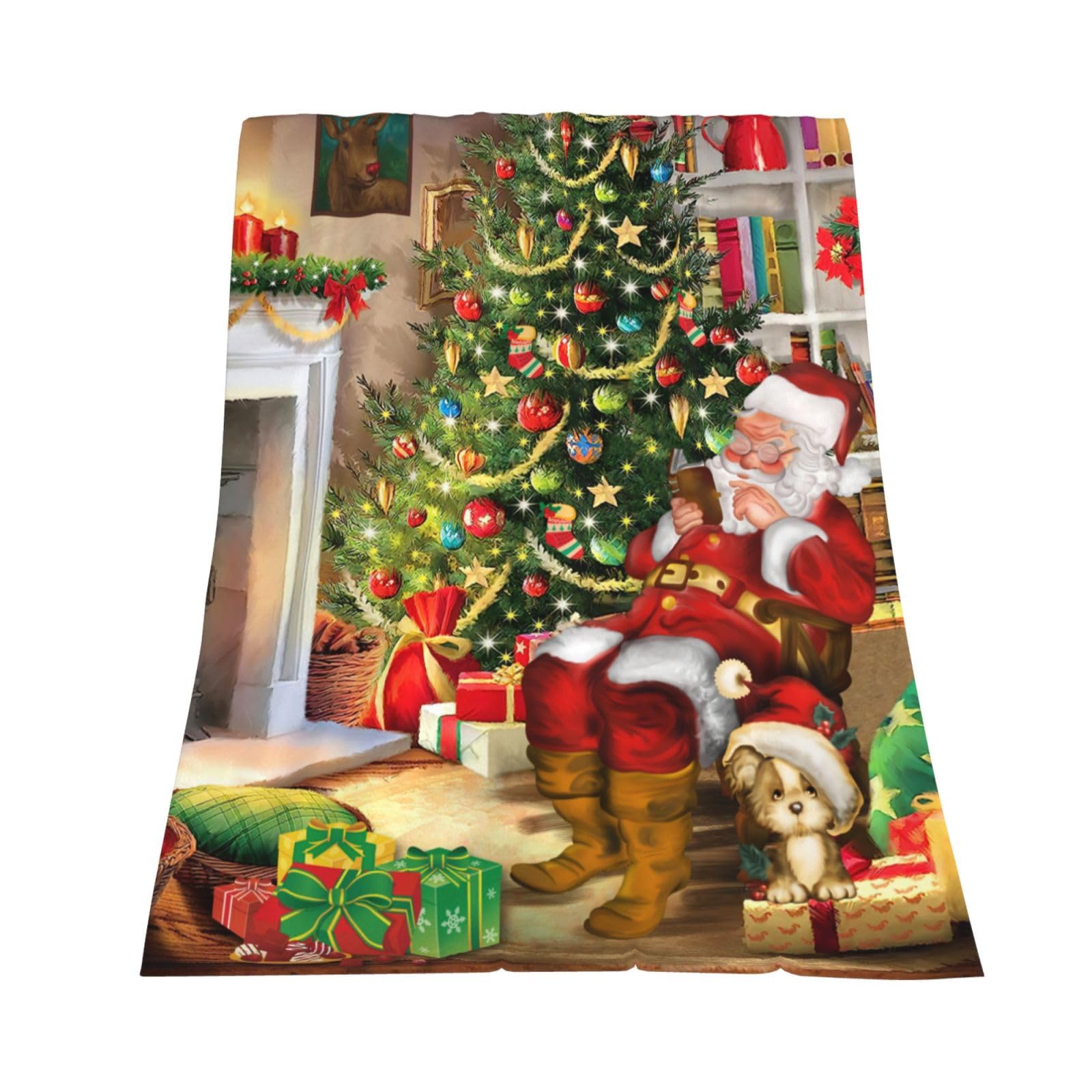 Newhomestyle Christmas Santa Claus Print Throw Blanket, All Season Bed Lightweight Flannel Blanket