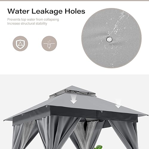 Miniatura 5 de LAUSAINT HOME Gazebo semipermanente para patio, 10 x 10 pies con pernos de expansión, tienda de campaña resistente para exteriores con doble techo,